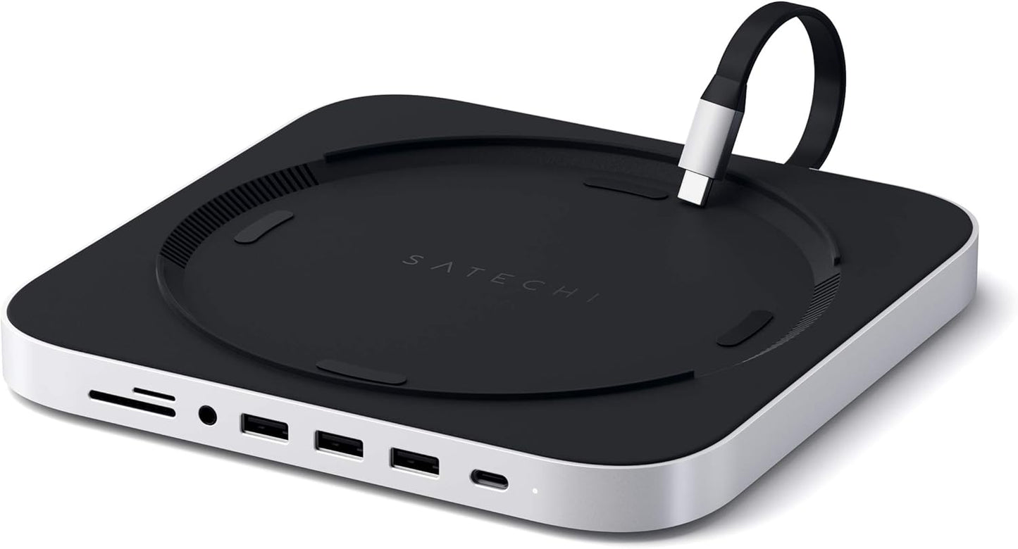 Satechi USB C Hub, Type-C Aluminum Stand & Hub, USB-C Data Port, Micro/SD Card Readers, USB 3.0 & Headphone Jack Port, for Mac mini M2/M1 (Not Compatible with M4) - Silver