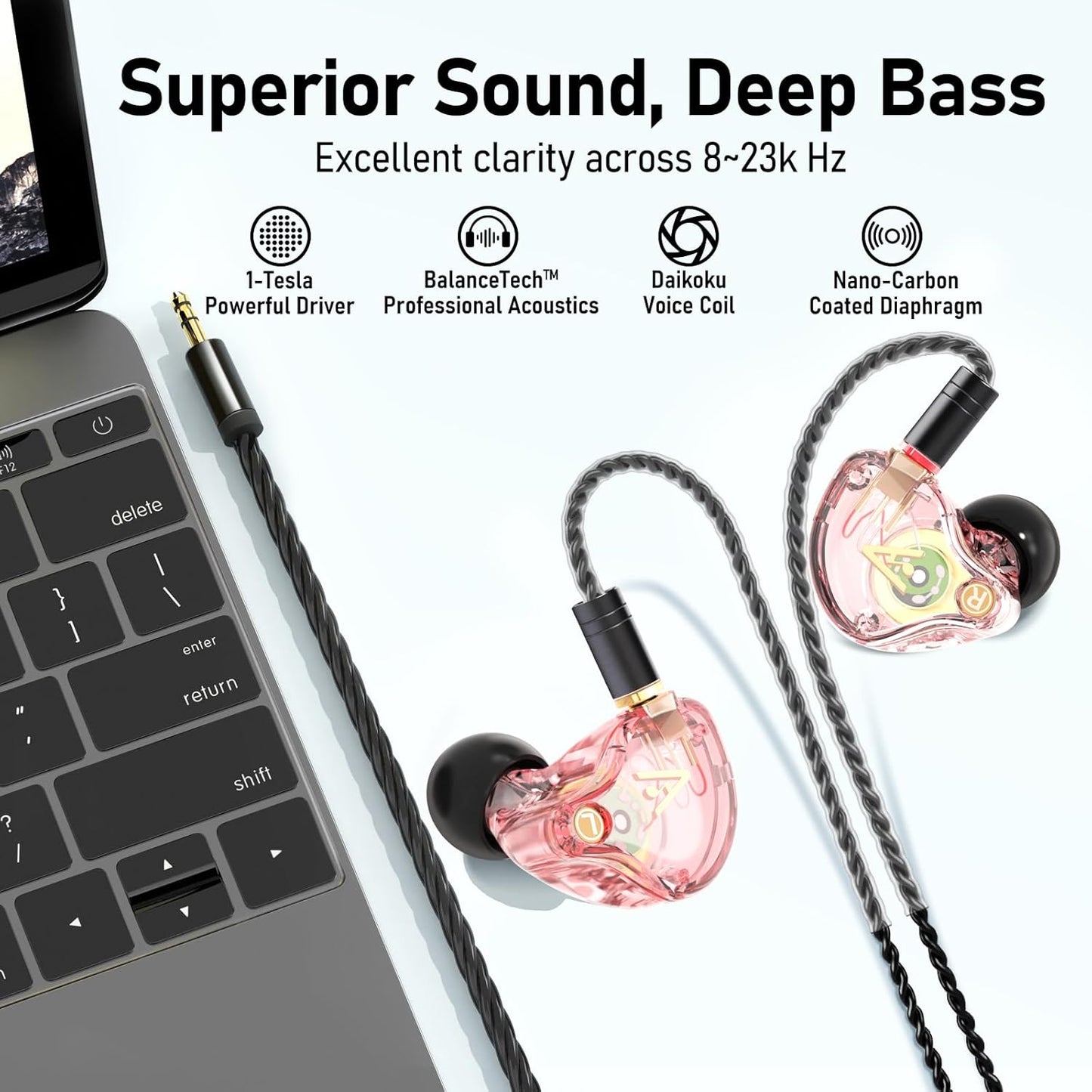 Vibes 202 Wired Earbuds - HiFi in Ear Monitor Headphones – Professional Noise-Isolating Ear Buds - Clear Sound, Deep Bass & Comfort-Fit IEM Earphones - MMCX to 3.5mm, Silver Plated Cord, Carrying Case