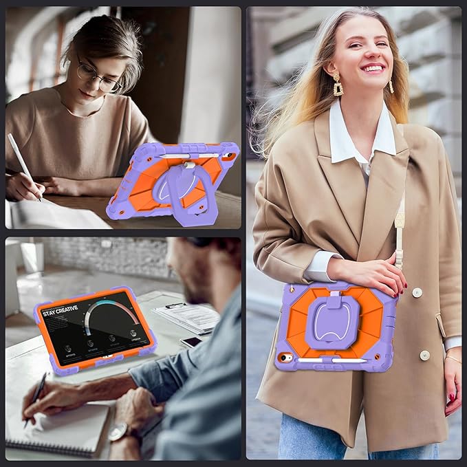 Case for iPad (A16) 11th/10th Generation 2025/2022,10th Gen iPad Case with Screen Protector 360° Rotating Stand,Heavy Duty Shockproof Cover for i Pad 11.0/10.9,Purple Orange