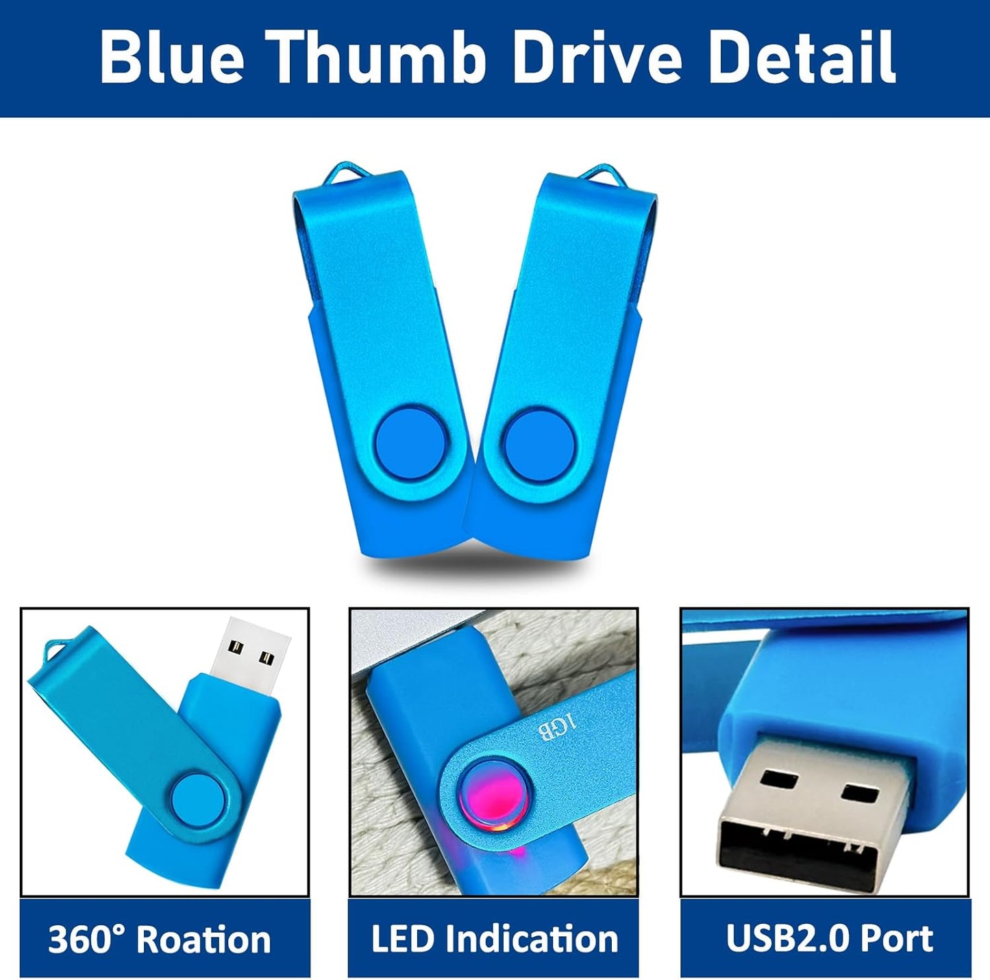 USB Drive 16GB USB 2.0 Flash Drive 10 Pack Nicepicten Pendrive Swivel Thumb Zip Jump Flash Drives USB Memory Stick Thumbdrive Flashdrive Ideal for Home Office Shared Data Storage Blue 16GB