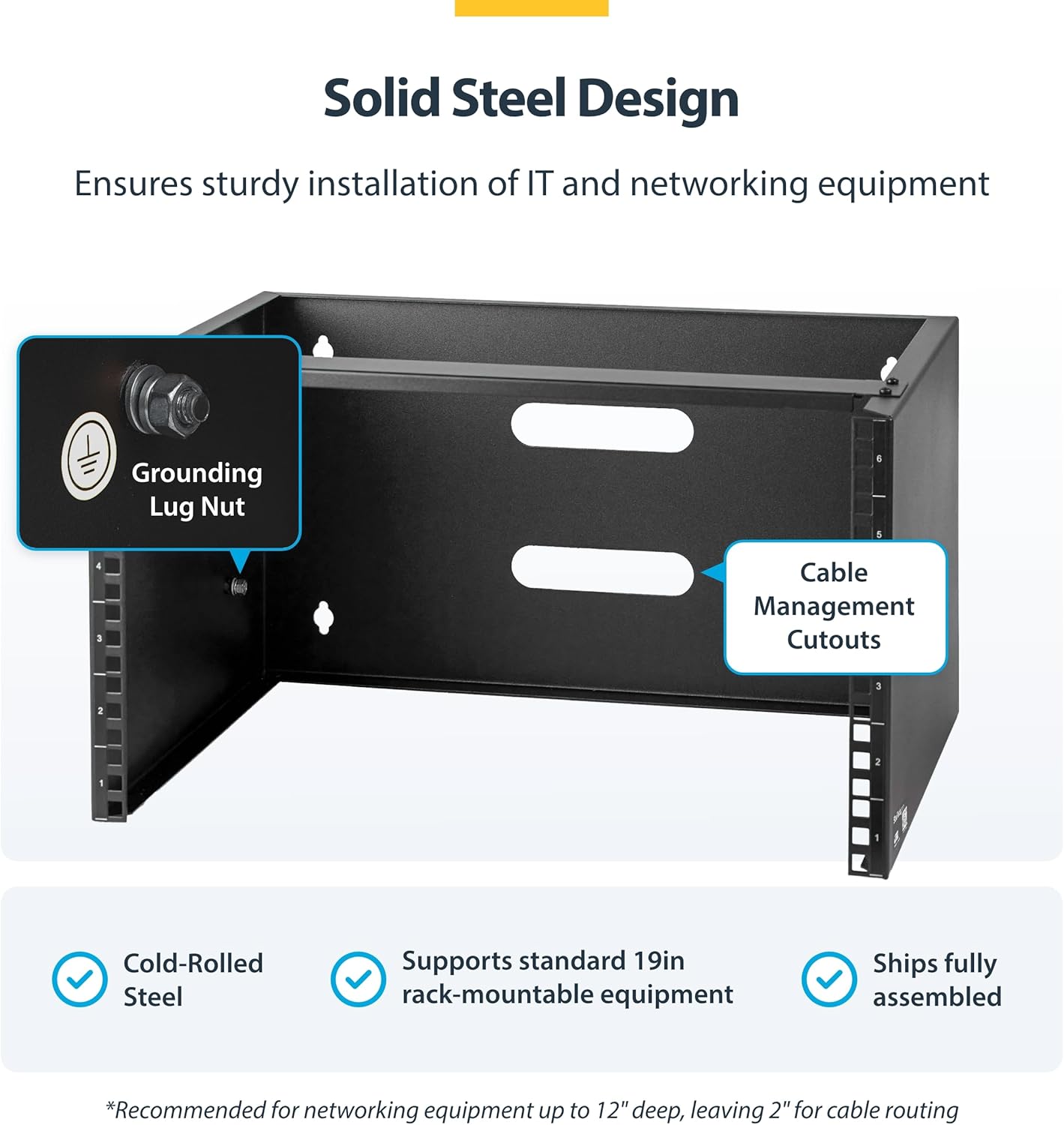 StarTech.com 6U Wall Mount Network Rack - 14 Inch Deep (Low Profile) - 19" Patch Panel Bracket for Shallow Server and IT Equipment, Network Switches - 44lbs/20kg Weight Capacity, Black (WALLMOUNT6)