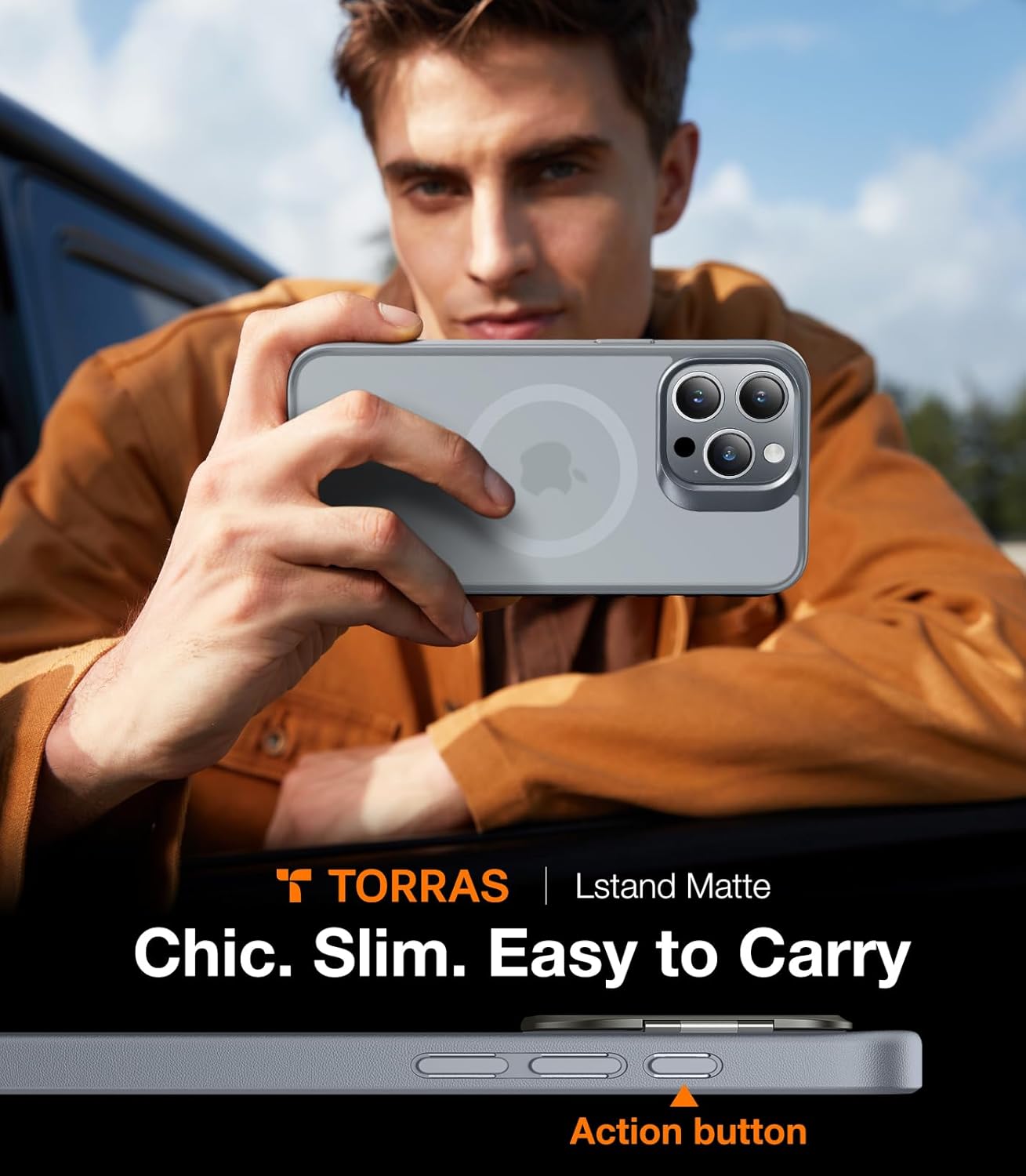 TORRAS Magnetic for iPhone 15 Pro Max Case [Compatible with MagSafe][Military-Grade Protection][Built-in Invisible Stand] Slim Hard Back Soft Edge, Natural Titanium