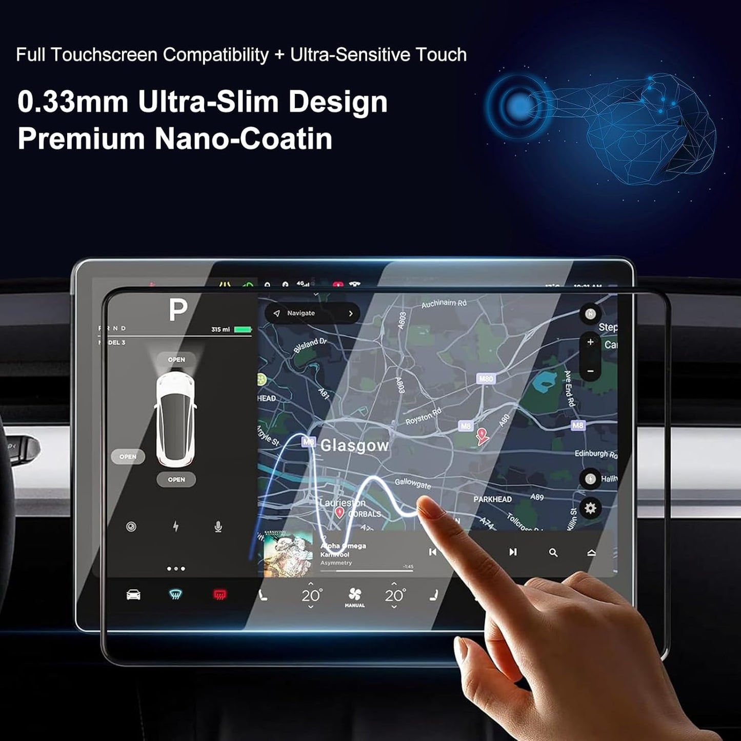 Tempered Glass Screen Protector Fits for Tesla Model 3 Highland 2024 2025&Model Y Juniper 2025, Center Control Navigation Touch Screen, Car Screen Protector Accessories 9H Anti-Glare Anti-Fingerprint