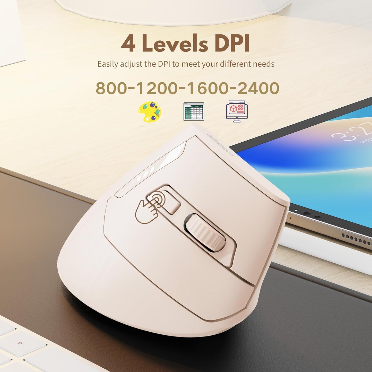 Vertical Mouse Wireless,Bluetooth Mouse with BT5.0/4.0/2.4G, Rechargeable with Battery Indicator,Ergonomic Design for Comfort and Reduced Wrist Strain, Ideal for Home,Office Use,Pink