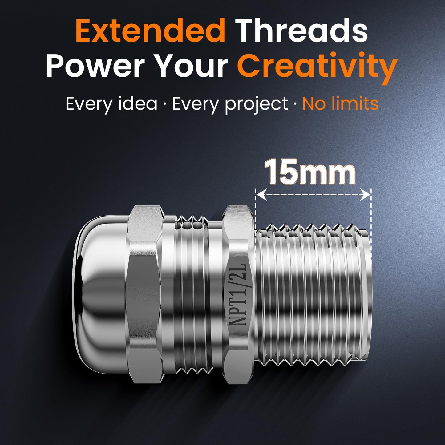 QILIPSU 10pcs 1/2" NPT 304 Stainless Steel Cable Gland Long Thread Waterproof IP68 Metal Strain Relief Cord Grip Cable Pass Through Wire Connector