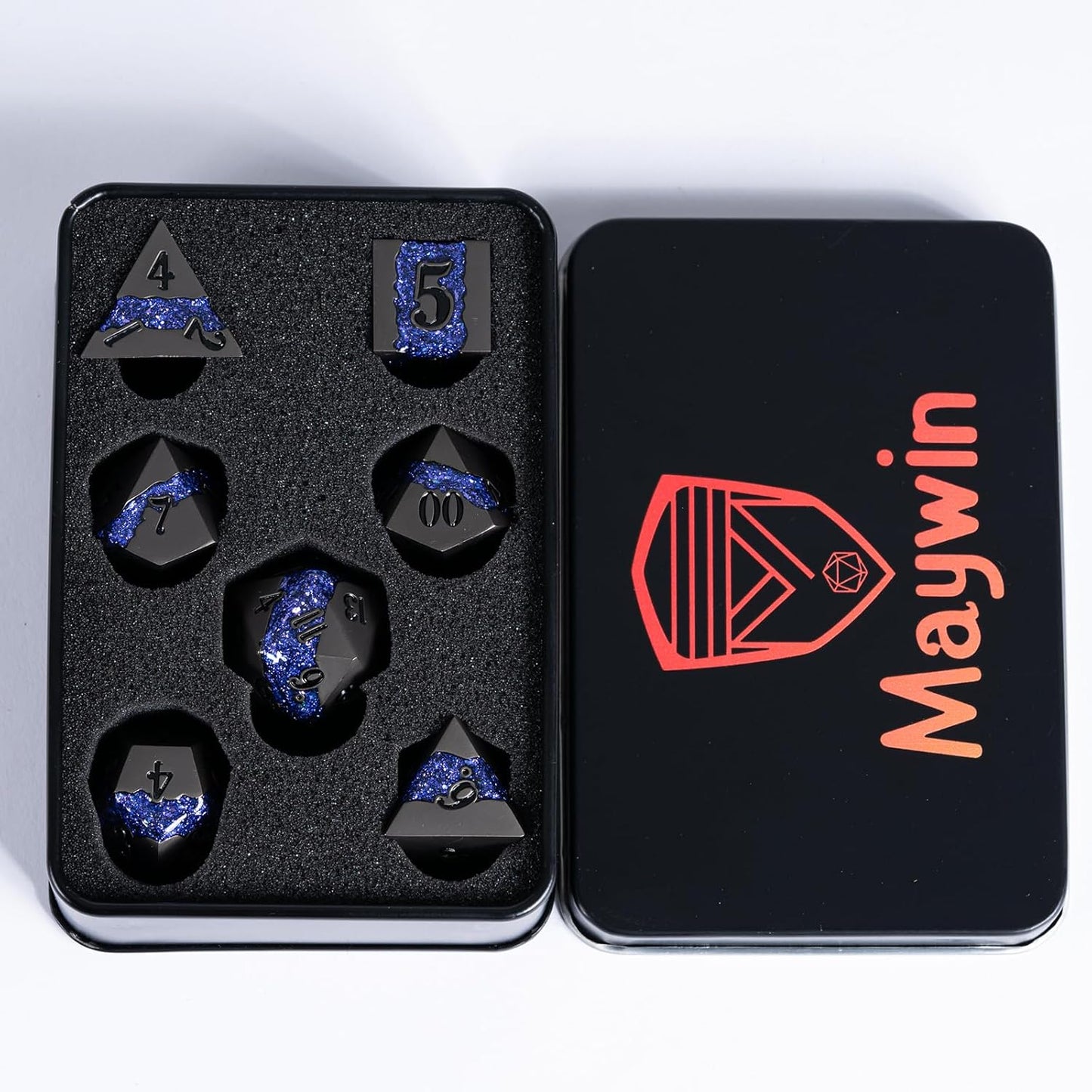 Metal DND Polyhedral Dice,Large Stripe Glitter Metallic Dice Set,Antique Silver Dice 7pcs Set for Role Playing Games(Pearl Gun Purple)