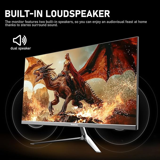 Gawfolk 24.5 Inch PC 200Hz Gaming Monitor, FHD 1080p screen, Built-in speakers,1ms without Bezel, freesync, 99% sRGB, 178 ° Angle View, HDMI、DisplayPort, Compatible with wall mounting 75*75MM - Black