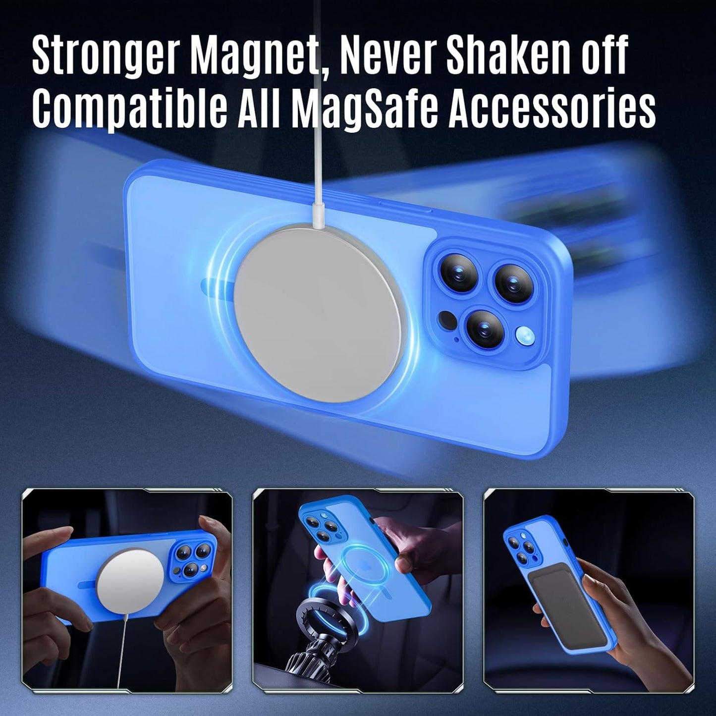 Designed for iPhone 12 Pro Case, Compatible with MagSafe, with Privacy Screen Protectors X2, [Camera Protection] [15FT Military Drop Protection] Shockproof Phone Case, 6.1", Blue