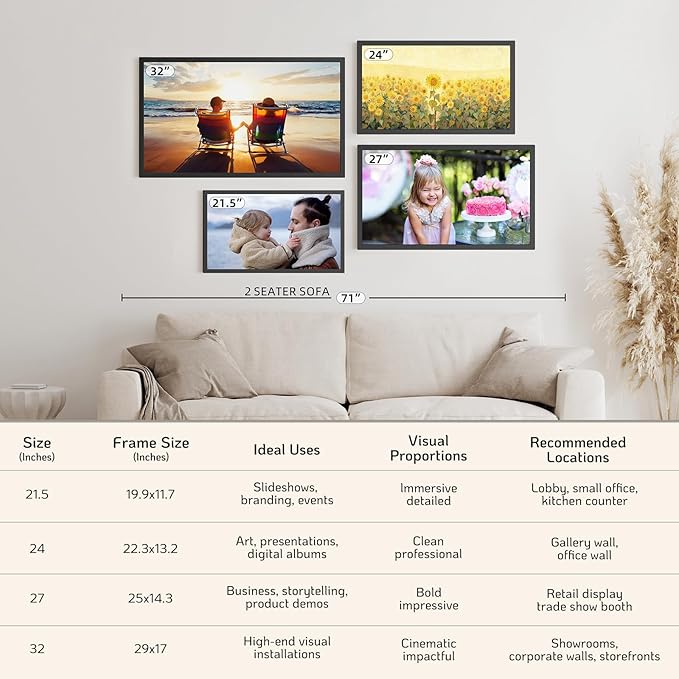 NexFoto 27 Inch Touchscreen Digital Picture Frame, FHD WiFi Photo Frame Electronic 64GB, Add Photos from Google Photos, Upload Videos via APP/USB, Gifts for Christmas/Mom/Grandparents, White