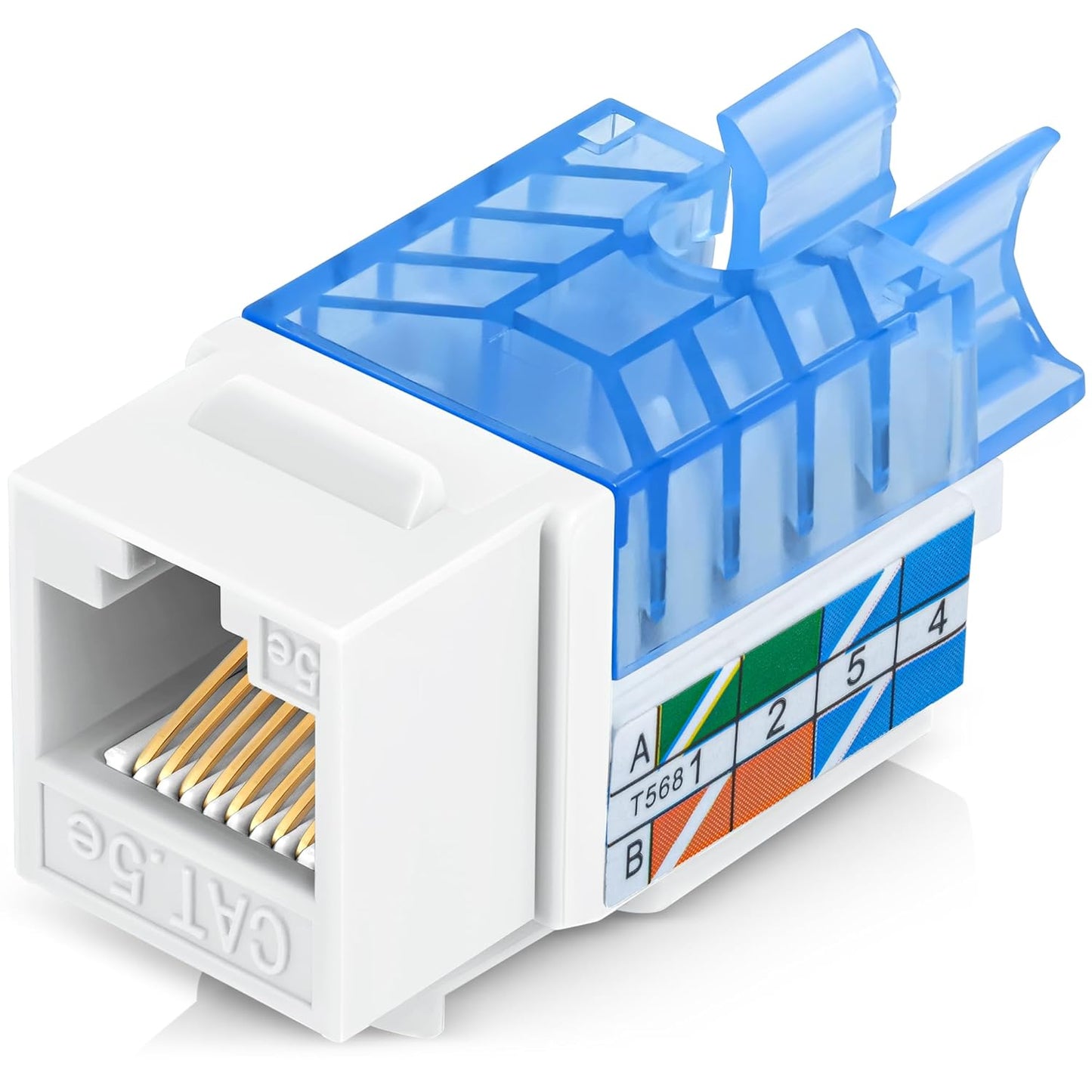 Everest 45° Angled RJ45 Cat5e Keystone Jacks 50-Pack in White - Slim Profile Female RJ45 Connectors - Cat 5e Keystone Jack - Compatible with 45° Angled Speed Termination Tool - 45Term (B0BL3GS7ZY)