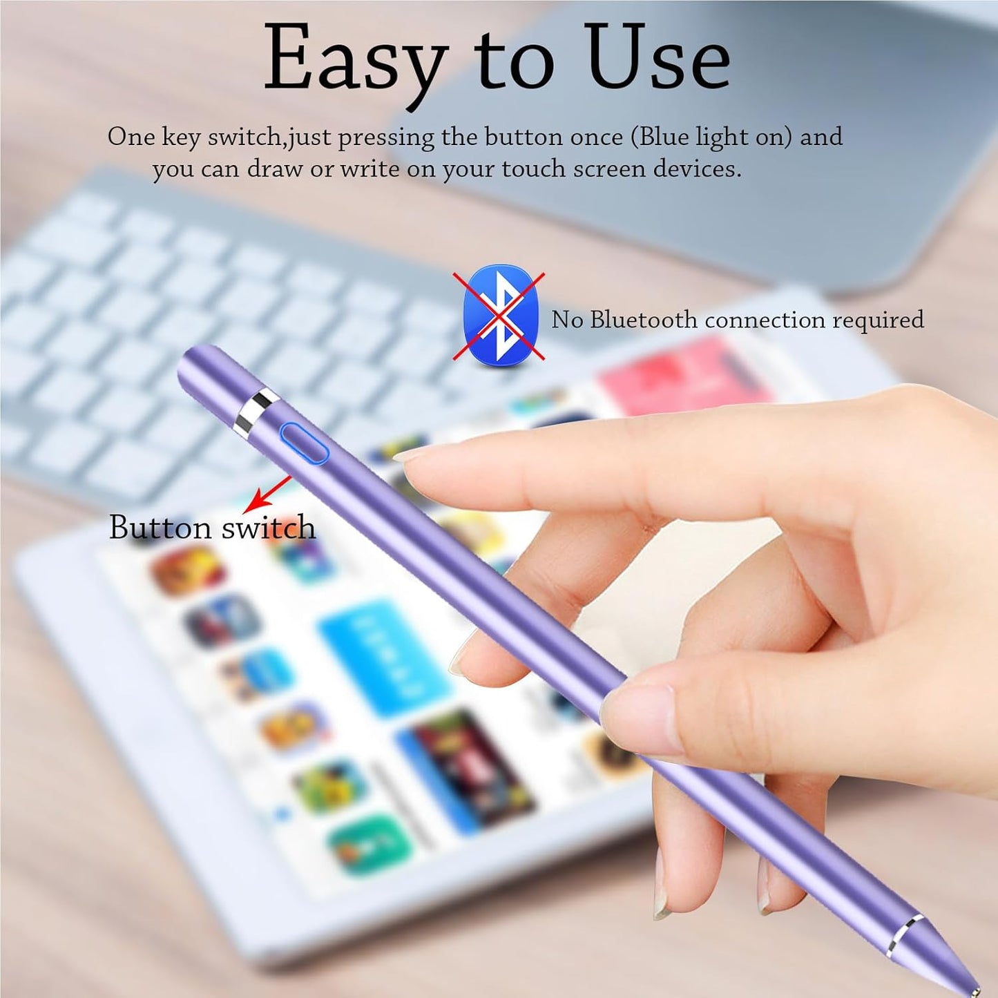 DOGAIN Active Stylus Pen for Touchscreen, iPad Pencil 1.5mm Fine Point Pen, Digital Pens Rechargeable for Tablet, Stylus Pens Compatible with iPad Air/Mini/Pro/Android/iPhone and Most Device - Purple