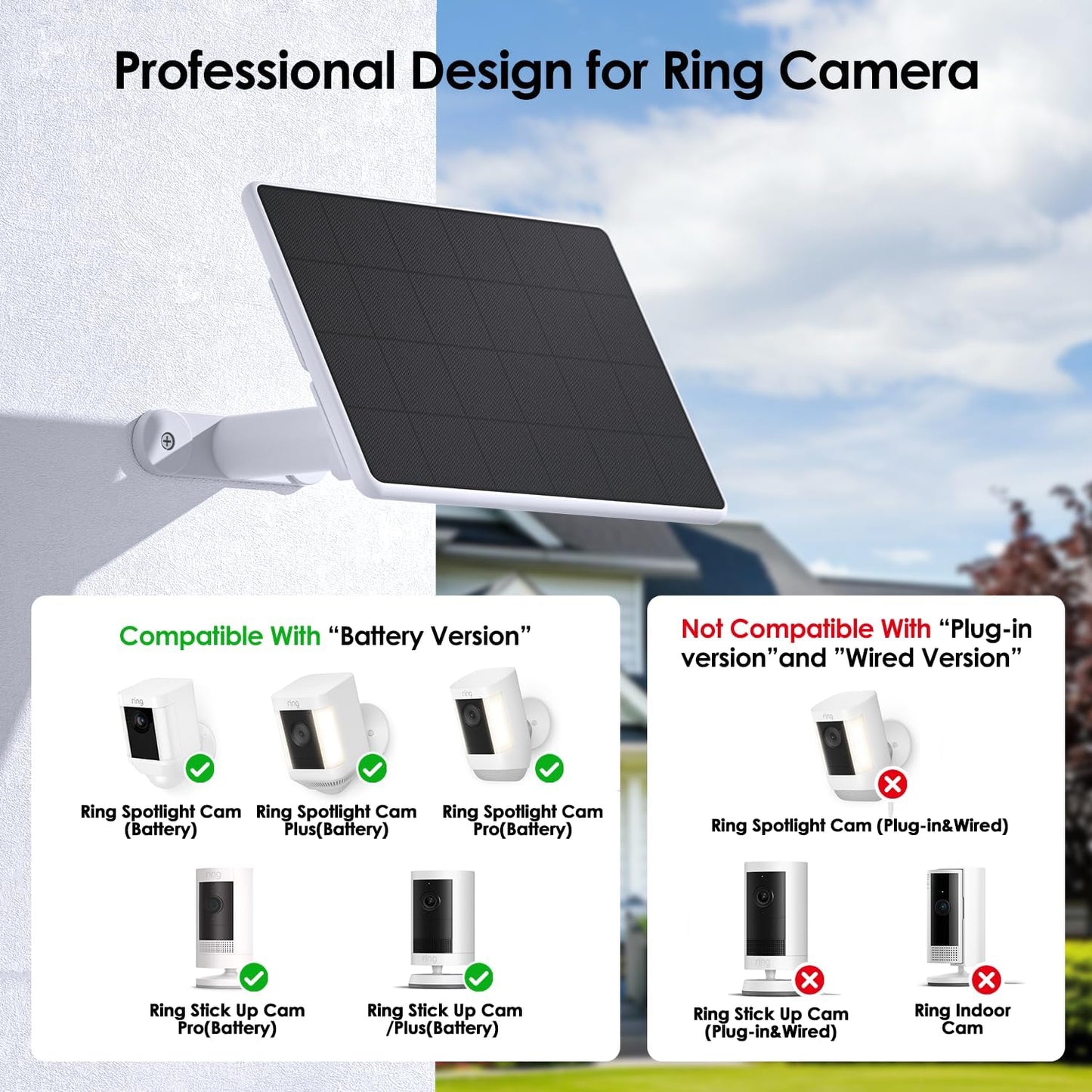6W Solar Panel for Ring Spotlight Cam Battery & Stick Up Cam Battery, High-Efficiency Solar Charger with 360° Adjustable Retractable Bracket & 10ft Cable (3 Pack)