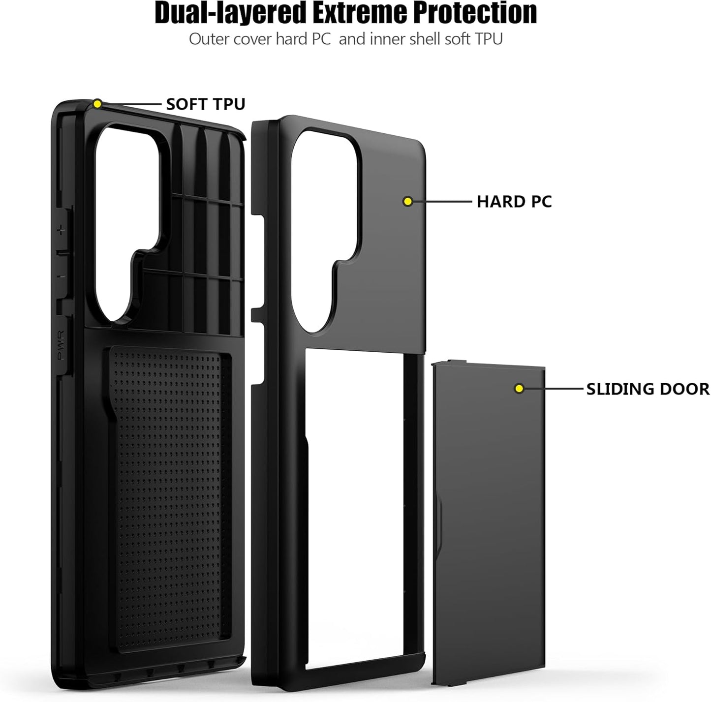 Nvollnoe for Samsung S25 Ultra Case with Card Holder Dual Layer Heavy Duty Protective Case Hidden Card Slot Slim Wallet Case for Samsung S25 Ultra 6.9''(Black)
