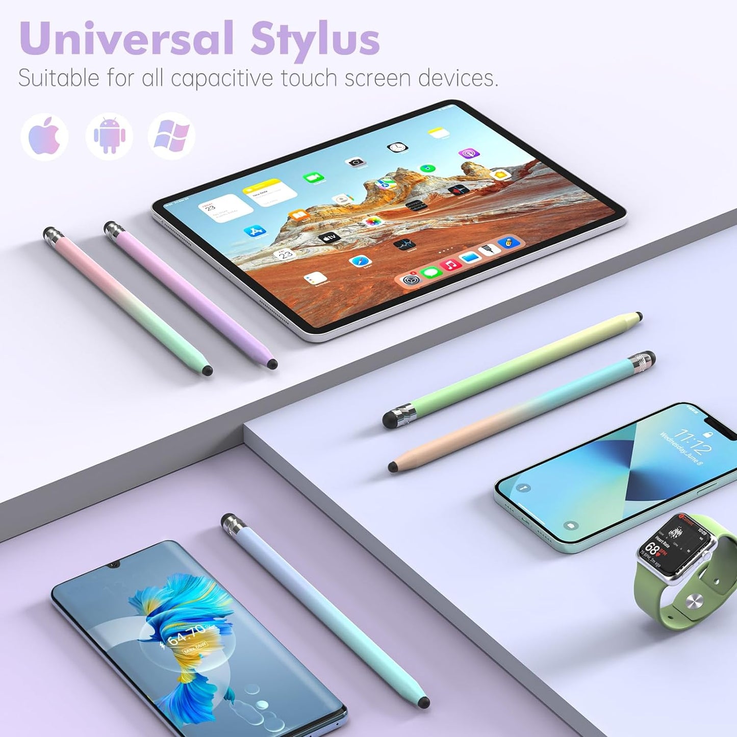 5Pcs Stylus Pens, 2 in 1 Stylus Pen for Touchscreen High Sensitivity Capacitive Stylus for iPad, iPhone, Android Samsung Tablets Skylight Calendar All Universal Touchscreen Devices with 10 Rubber Tips
