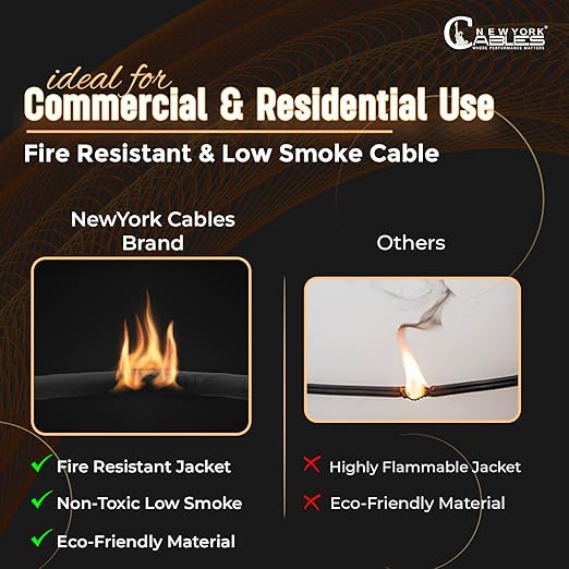 NewYork Cables | CAT6 Plenum Cable 1000ft UL/ETL Listed, 100% Pure Copper, UTP, 550MHz, 23AWG, 4Pair 10GB Ethernet Cable | Certified CMP-Rated Fire-Resistant (1000ft, Pure Copper UL Listed, Black)