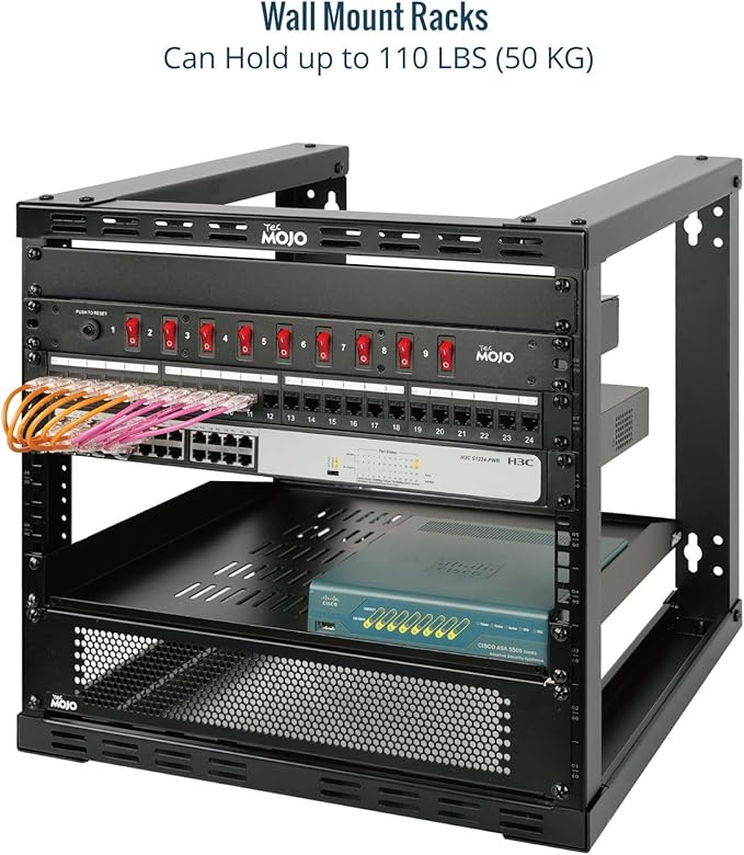 Tecmojo 9U Fixed Wall Mount Network Rack 15.8inch Depth Open Frame for Server Data/AV/IT/Communication/Computer Equipment/Patch Panel Heavy Duty