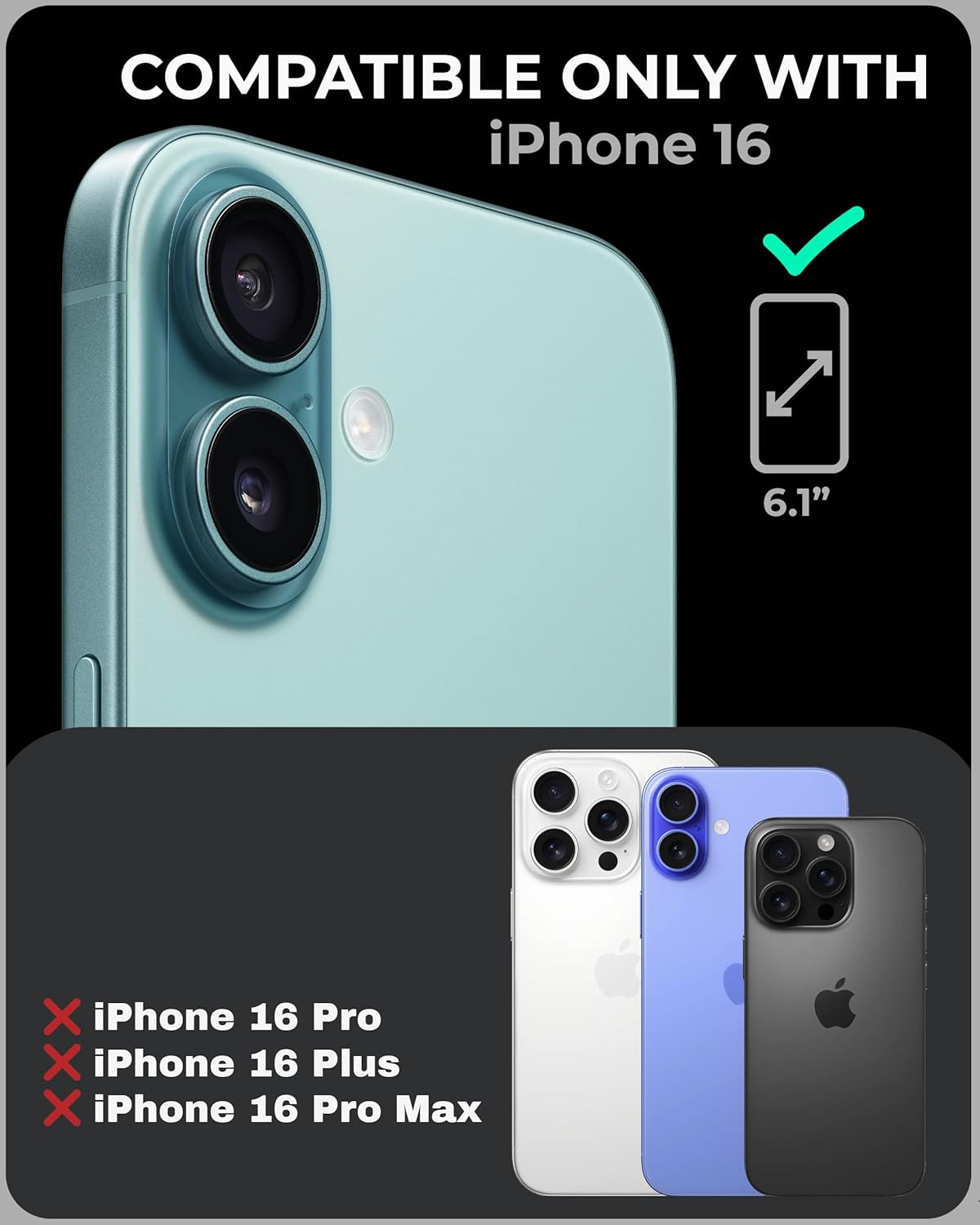 TORU CX Slim for iPhone 16 Case Wallet | Protective Shockproof Heavy Duty Cover with Hidden Card Holder & Card Slot | Mirror & Wrist Strap Included - Black