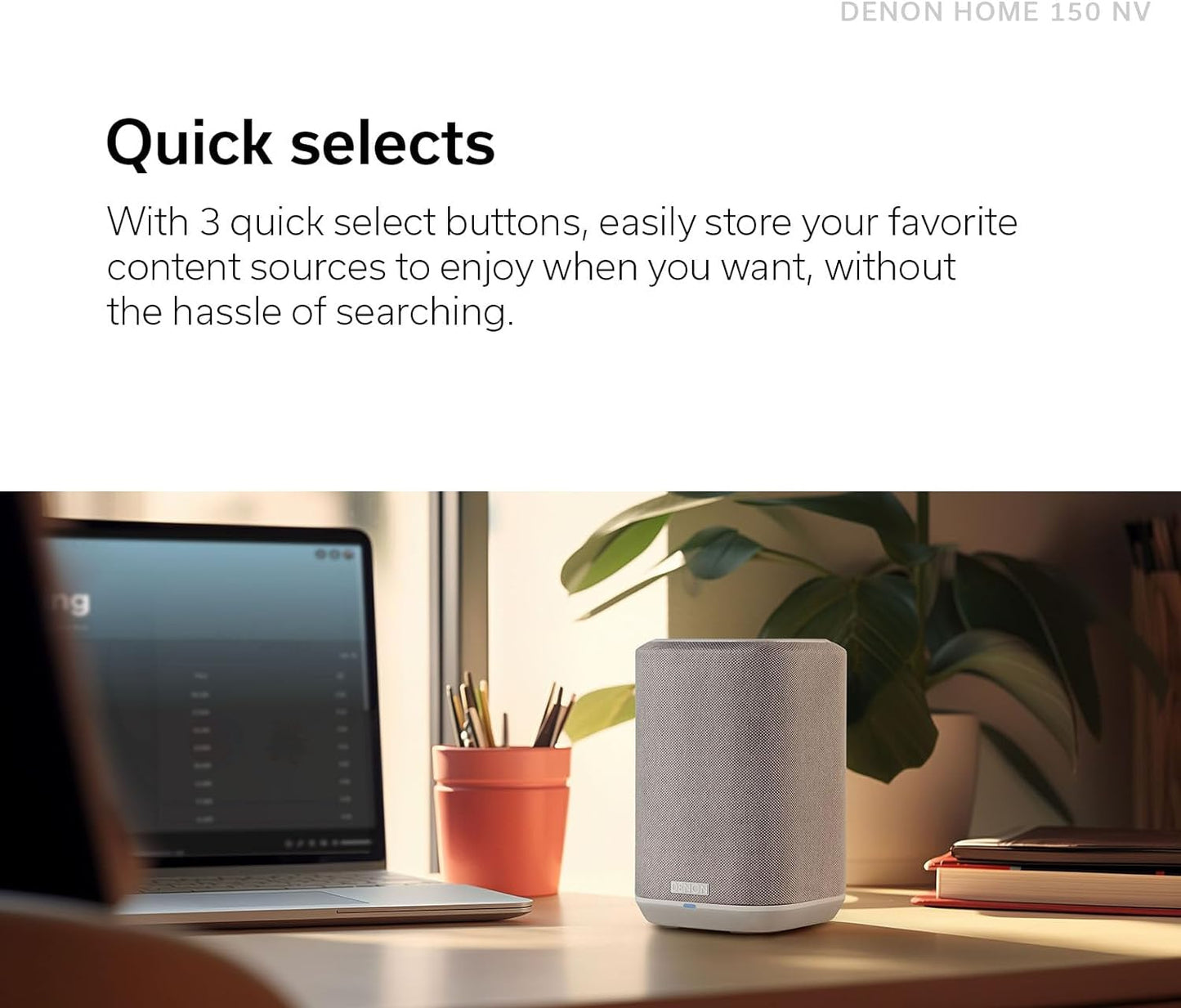 Denon Home 150 NV Wireless Speaker (White), 1" Tweeter, 3.5" Woofer, Home Speaker with HEOS Built-in, AirPlay 2, and Bluetooth, Multi-Room Streaming, Simple Setup, Compact Design