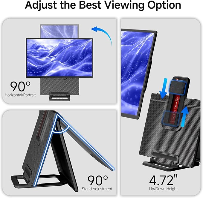 Large Portable Monitor 24 inch - 1080P FHD 100Hz Travel Monitor, 125% sRGB IPS Laptop Screen Extender, VESA Compatible, Height Adjustable Detachable Stand with USB-C HDMI for Work Gaming Office Home