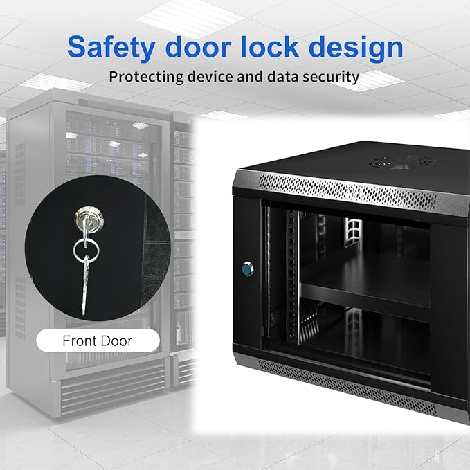 9U Wall Mount Server Cabinet IT Network Rack Enclosure Lockable Glass Door Black