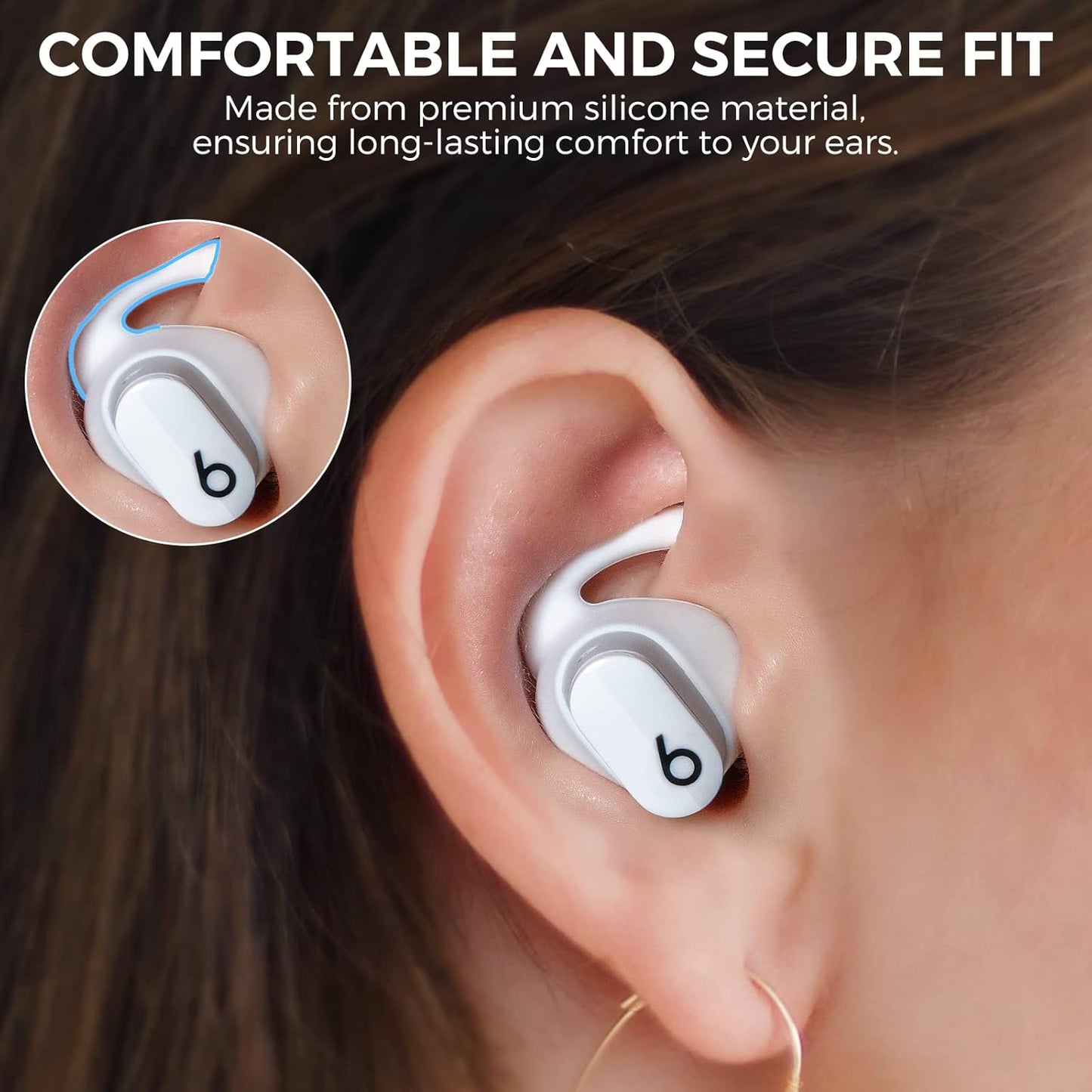 AhaStyle 3 Pairs Beats Studio Buds Ear Hooks Anti-Slip Ear Covers Silicone Accessories【Not Fit in The Charging Case】 Compatiable with New Beats Studio Buds 2021 (White)
