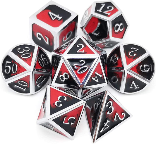 Haxtec DND Metal Dice Set D&D Red and Black Metal DND Dice Compatible with Dungeons and Dragons RPG Games-Vampire(Silver Black Red)