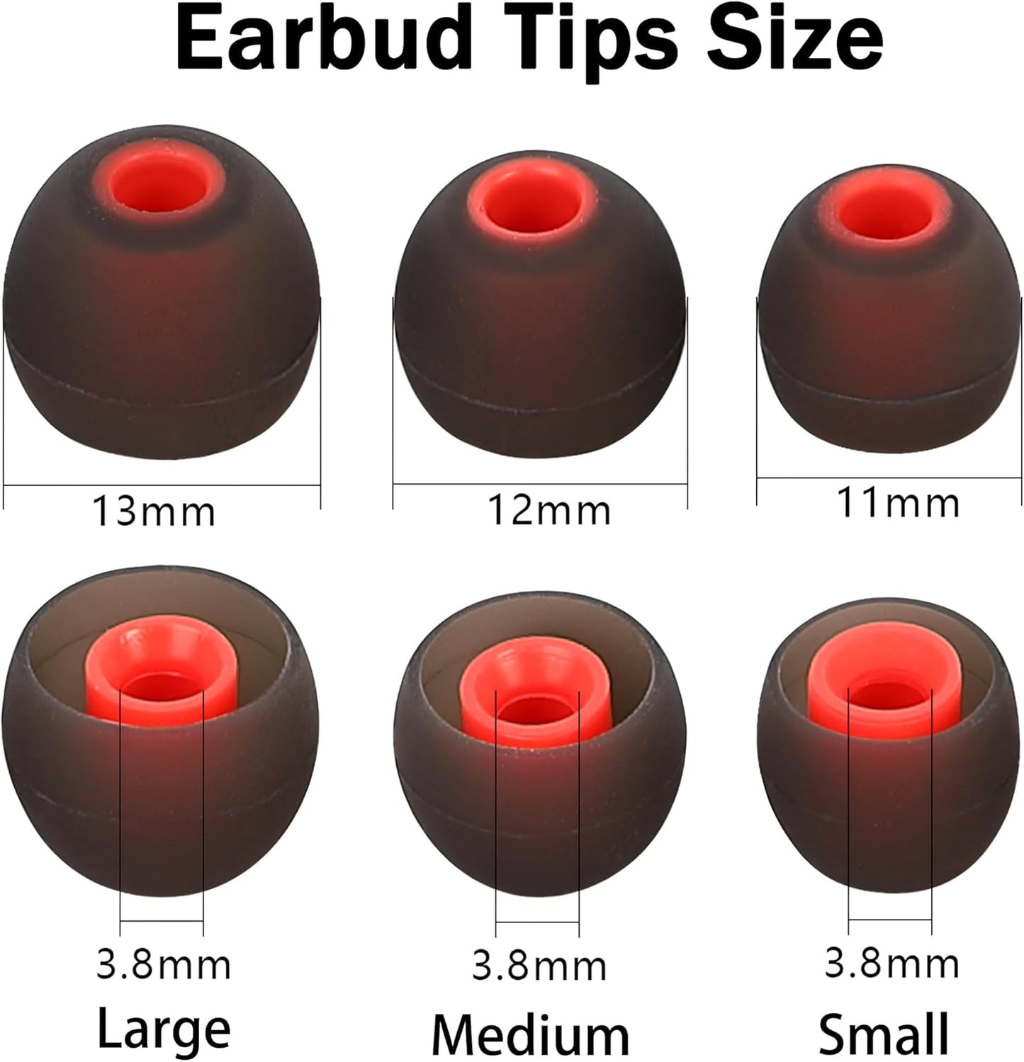 Silicone Earbud Tips Replacement Ear Tips Earbud Covers Fit Most in-Ear Earbuds(Inner Hole 3.8mm -5.1mm) Headphone Earbud Rubber Tips9 Pairs S M L
