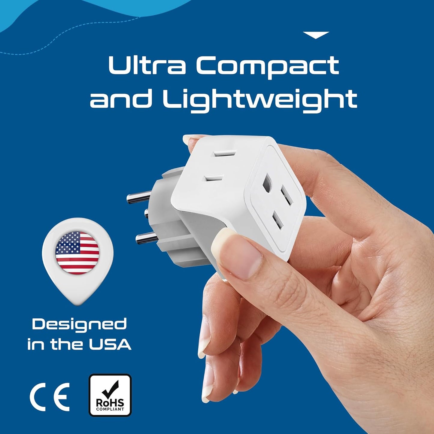Ceptics Israel Plug Adapter - 2 in 1 Type H Adapter, US to Jersusalem Plug Adapter - Israel, Palestine Travel Adapter Plug, - Dual USA Inputs, CE, RoHS - 3 Pack