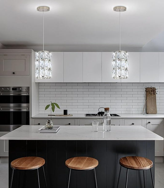 1-Lights Modern Crystal Pendant Lights for Kitchen Island LED Dimmable Glam Pendant Lighting Chandelier for Dining Room Hallway Corner Lamp Nickel