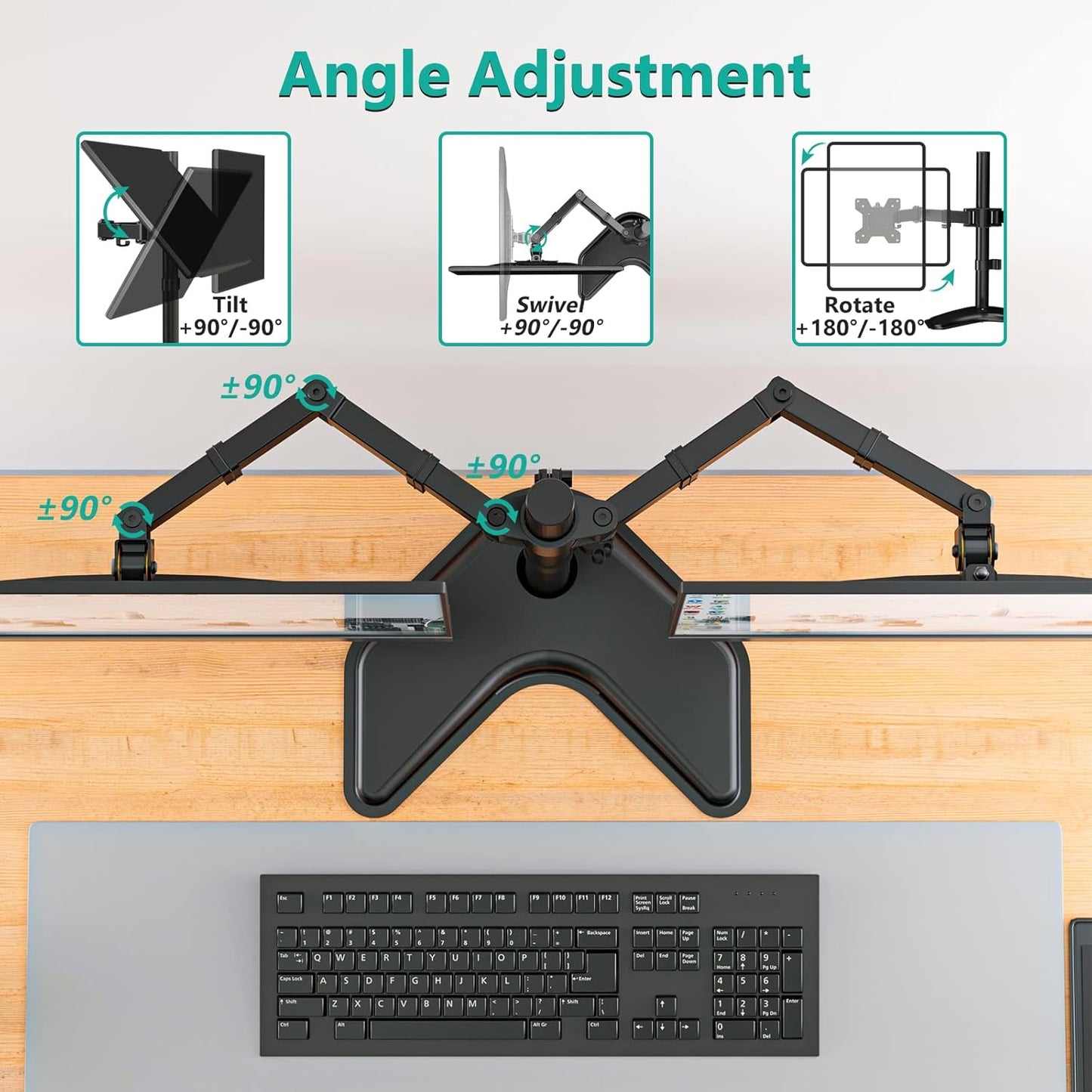 WALI Dual Monitor Stand for Desk, Monitor Stands for 2 Monitors up to 27 inch, Dual Monitors Mount Fits up to 22lbs, Free Standing Full Motion Dual Monitors Arm for Desk (MF002), Black