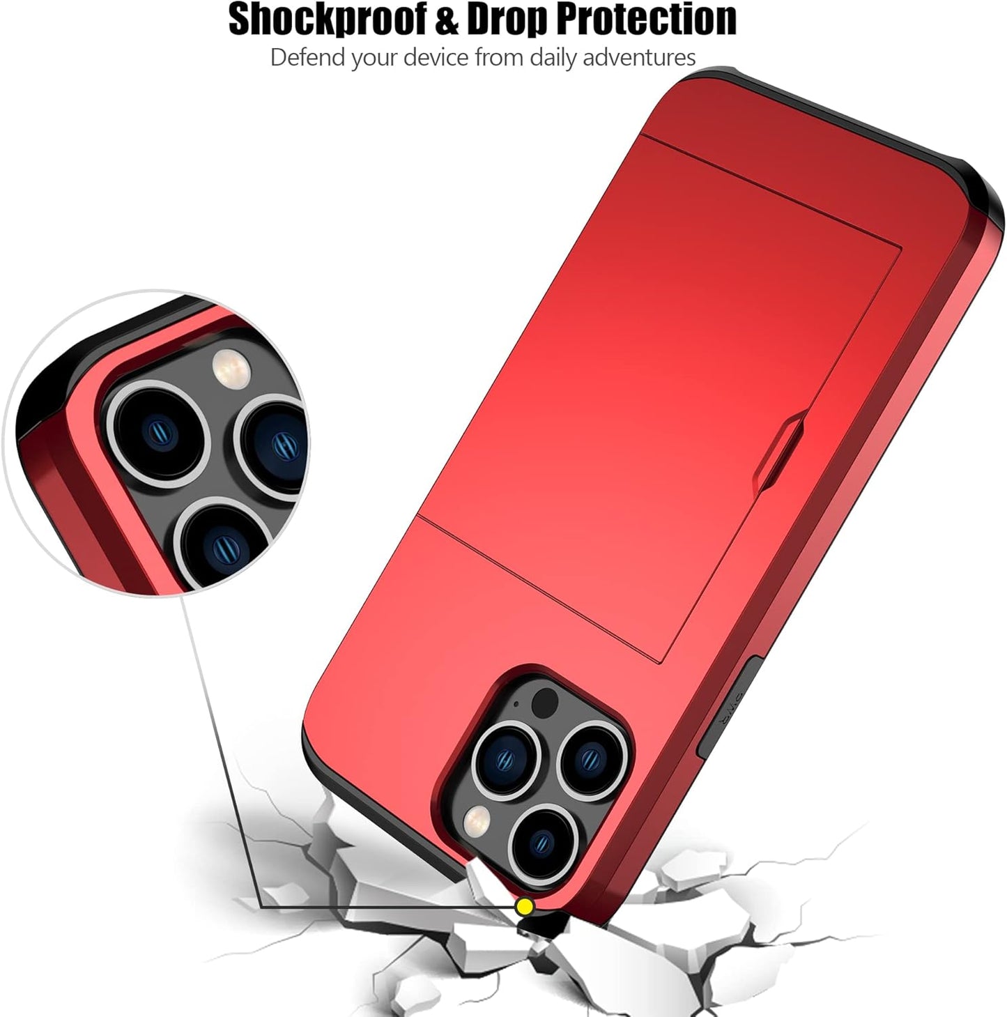 Nvollnoe for iPhone 12 Pro Max Case with Card Holder Heavy Duty Protective Dual Layer Shockproof Hidden Card Slot Slim Wallet Case for iPhone 12 Pro Max for Men&Women(Red)