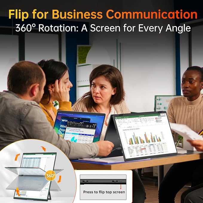 VisionOwl Portable Monitor Dual 15.6 Inch 1080P FHD 107% sRGB Foldable Second Screen, USB-C HDMI HDR Stacked Travel Monitor for Laptop MacBook PC PS5 Xbox, VESA Mountable, with Adjustable Kickstand