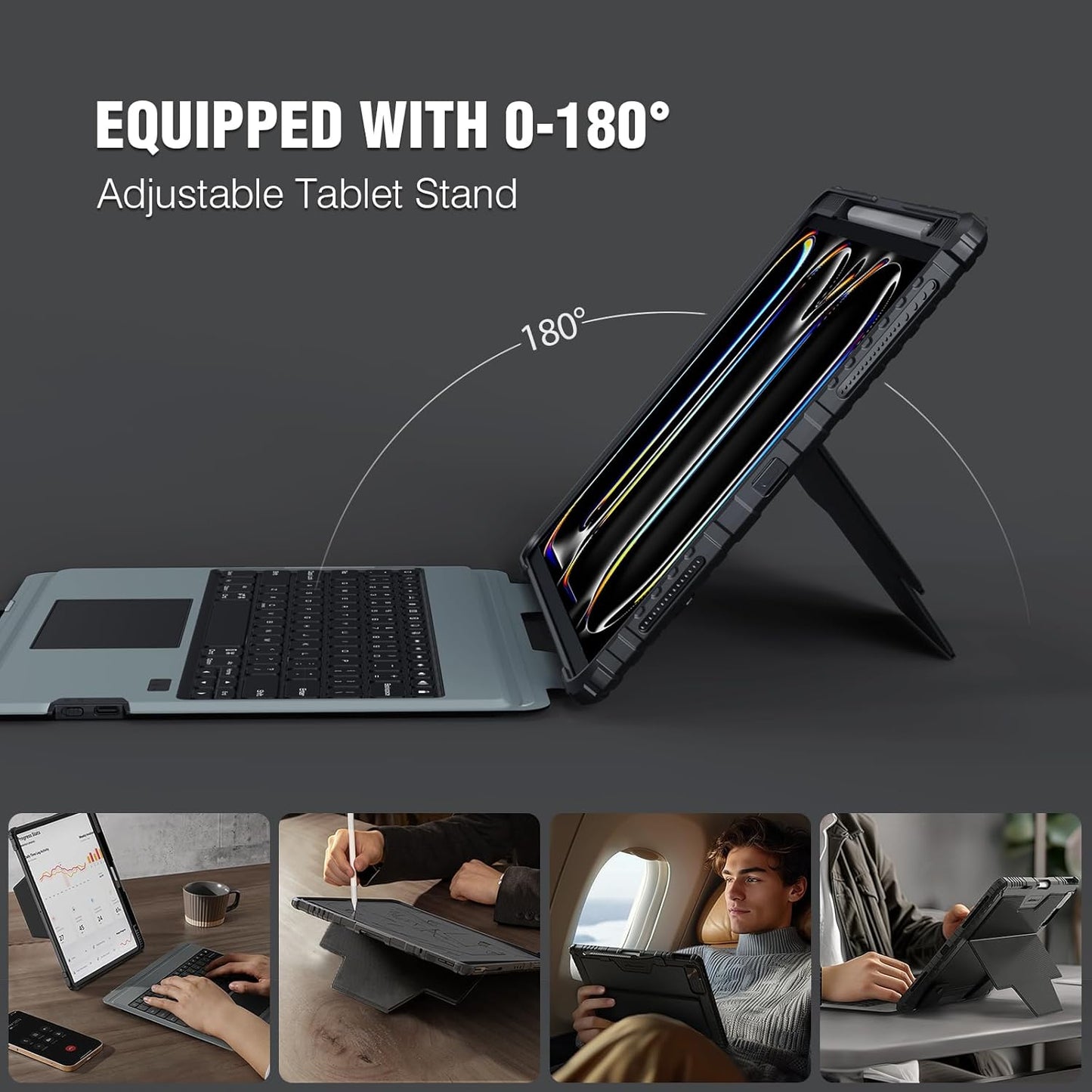 Nillkin iPad Pro 13 inch Case with Keyboard M4 2024, Slide Camera Cover, iPad Pro 13 Case with Pencil Holder and 7 Colors Backlit Wireless Detachable Keyboard, Multi-Touch Trackpad