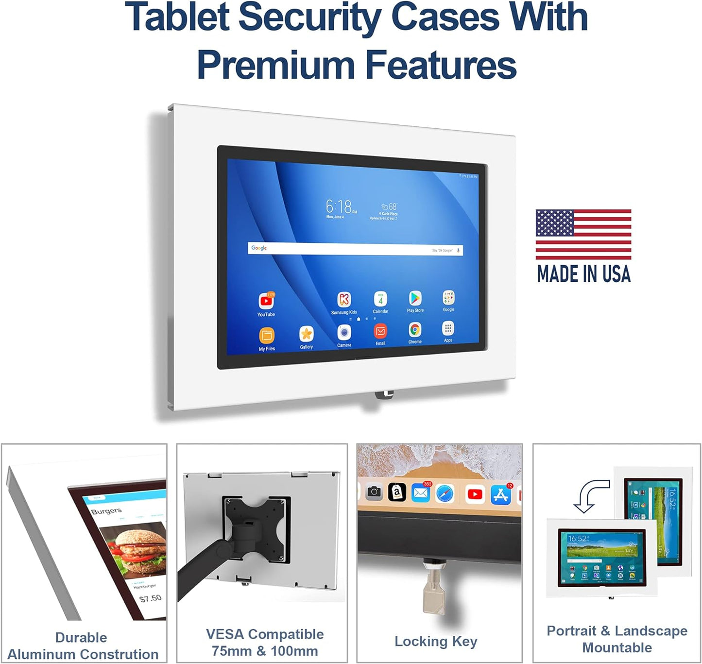 TABcare Locking Anti-Theft Metal Case for Samsung Galaxy TAB A 10.5" Tablet for Kiosk, POS, Store, Show Display, Time Clock (TAB A 10.5, White)