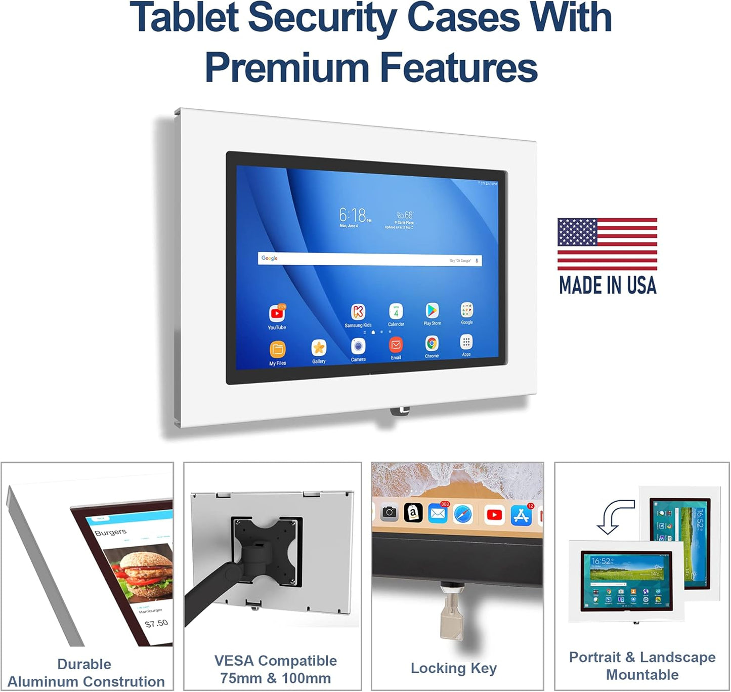 TABcare Locking Anti-Theft Metal Case for Samsung Galaxy TAB A 10.1 2016 Tablet for Kiosk, POS, Store, Show Display, Time Clock (TAB A 10.1 SM-T580, Black)