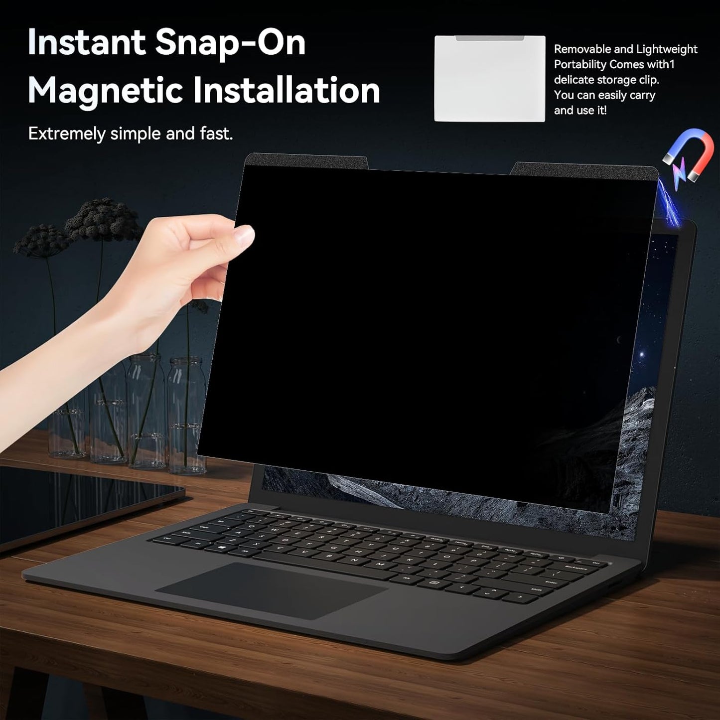 Magnetic 15.6 Inch Laptop Privacy Screen for 16:9 Computer Monitor, Removable Anti Glare Blue Light Filter Protector, 15 in Privacy Shield Compatible with Lenovo Hp Dell Acer Asus Thinkpad Envy Xps