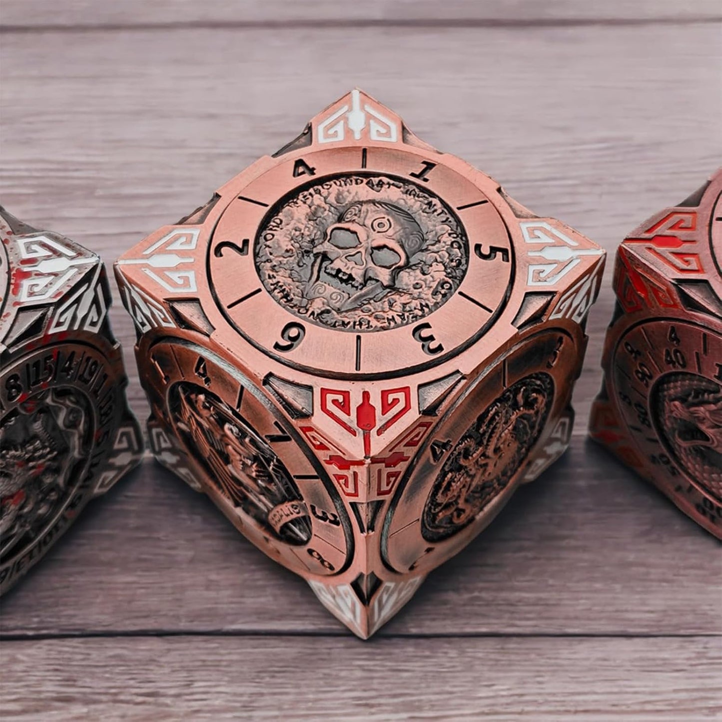 Spinner Dice 7-in-1 Metal DND Set – Premium Copper RPG Dice with 3D Monster Reliefs, Gyro Spinner & Collector’s Box for D&D,Classic Bronze Color