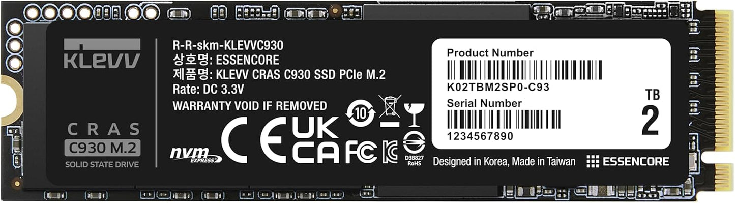 KLEVV CRAS C930 2TB M.2 2280 NVMe PCIe Gen4x4 Internal Gaming SSD Aluminium Heatsink Included, Compatible with PS5, up to 7400MB/s with DRAM Cash (K02TBM2SP0-C93)