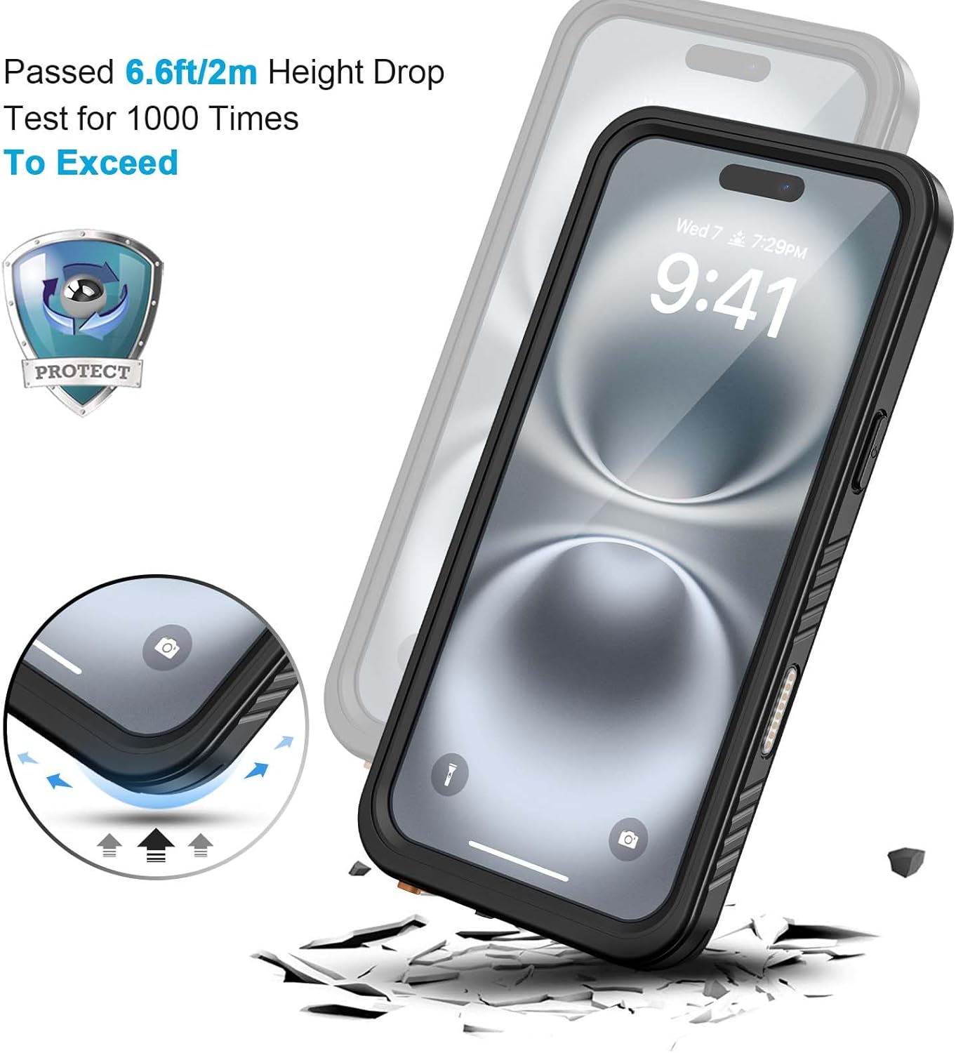 Lanhiem for iPhone 16 Plus Case, IP68 Waterproof Dustproof Shockproof Cases with Built-in Screen Protector, 360 Full Body Heavy Duty Rugged Phone Cover for iPhone 16 Plus - 6.7 inch (Black/Clear)