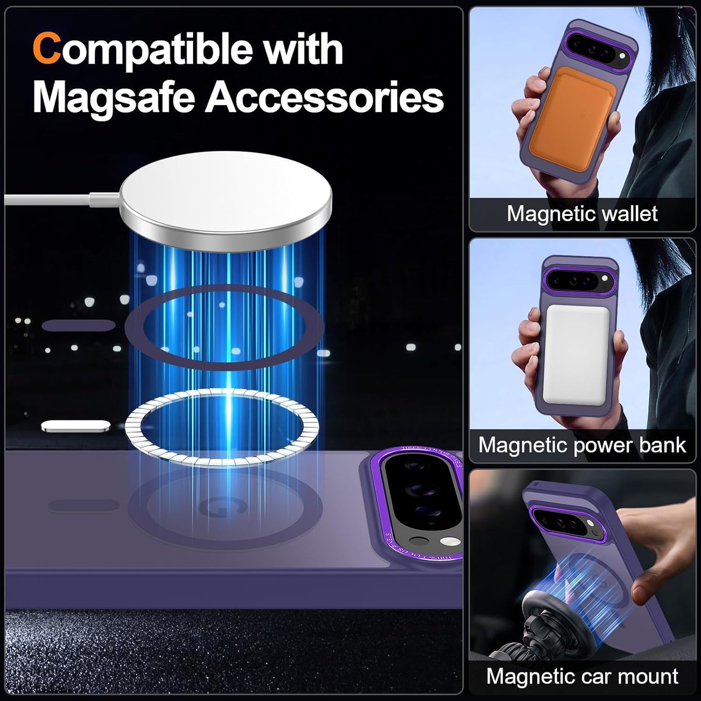 Magnetic for Google Pixel 9 Pro XL Case, [Military Grade Drop Protection] [Compatible with MagSafe] Shockproof Slim Translucent Matte Anti-Slip for Women Girls Men Case, Deep Purple