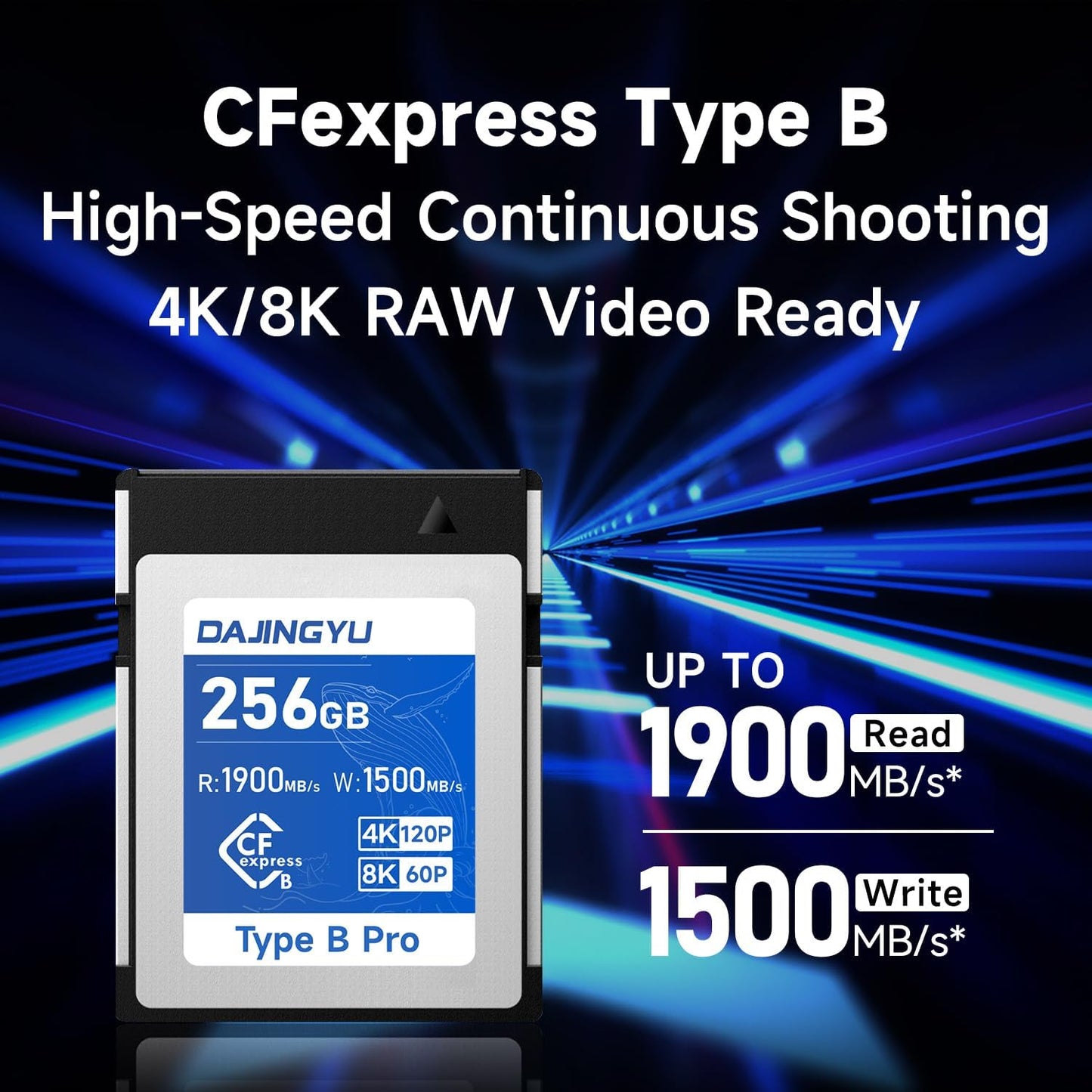 256GB CFexpress Type B Memory Card Up to 1900/1500 MB/s Read/Write- Shooting Video and Photo 4K/120P RAW Compatible with Nikon Canon panasonic Fujifilm Camera