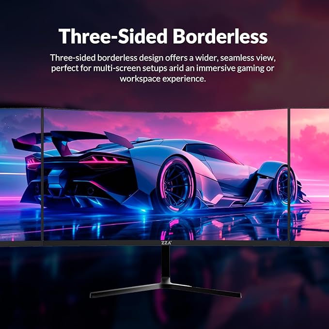 ZZA 24 Inch 200hz/180hz Curved Gaming Monitor, FHD 1080P Frameless Computer Screen, AMD FreeSync, Low Motion Blur, Eye Care for Home Office & PS5, DisplayPort & HDMI, VESA Mount - Black