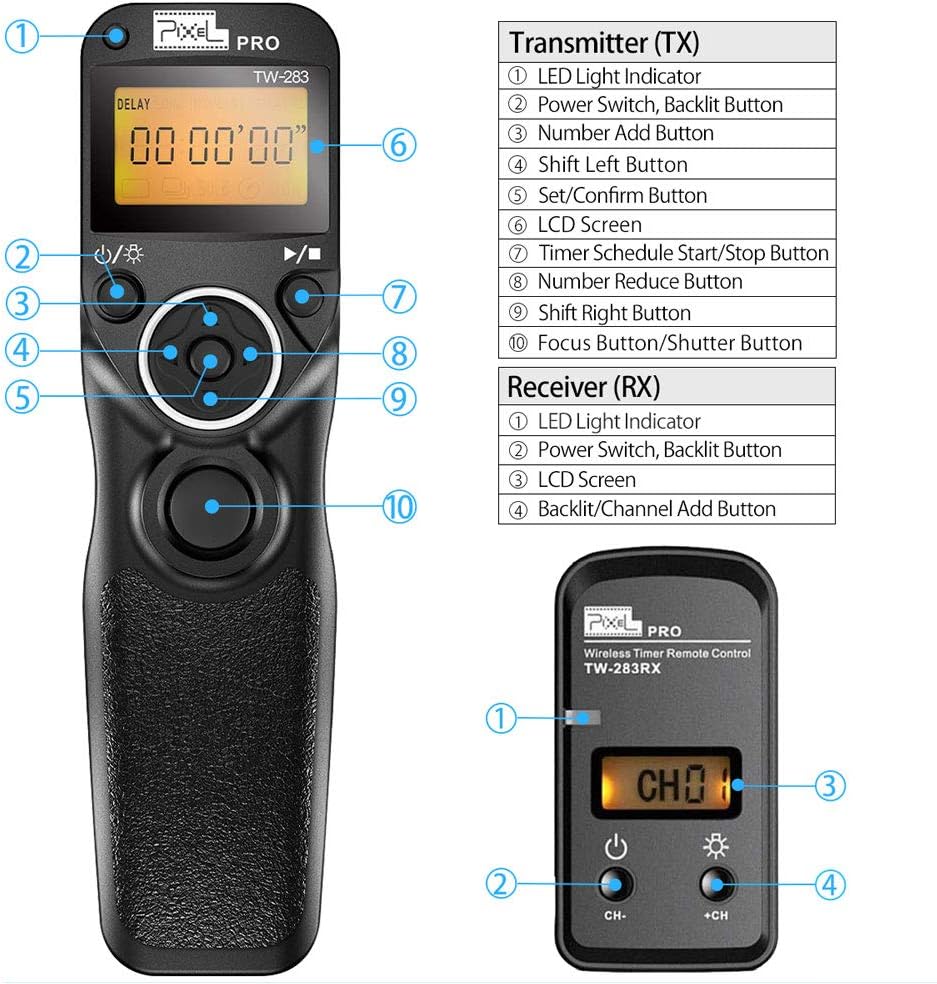 Wireless Remote Shutter Compatible for Sony PIXEL TW-283 S2 Wired Timer Remote Control Compatible for Sony A99II, A77II, A58, A68, A7, A7II, A7R, A7RII, A7S, A7SII, A3000, A5100, A5000 A6000