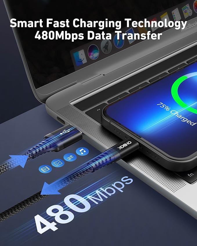 USB to USB C Cable 60W Fast Charging [2 Pack 3FT], USB A to USB C Cable for CarPlay, Durable Braided USB Type C iPhone Charger USBC Cord for iPhone 17/16/15/Pro Max, Samsung Galaxy S23 and More-Black