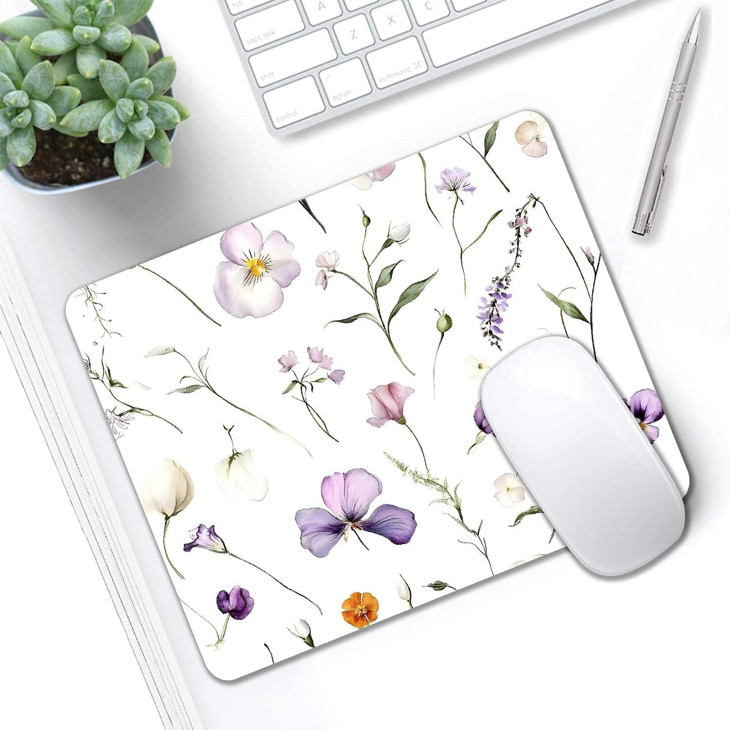 Mouse Pad, Abstract Wildflowers Flower Mouse Pads for Desk, 9.5" x 7.9" Non-Slip Rubber Base Computer Mousepad with Women, Portable Square Design for Wireless Mouse and Pad Laptop Office & Travel