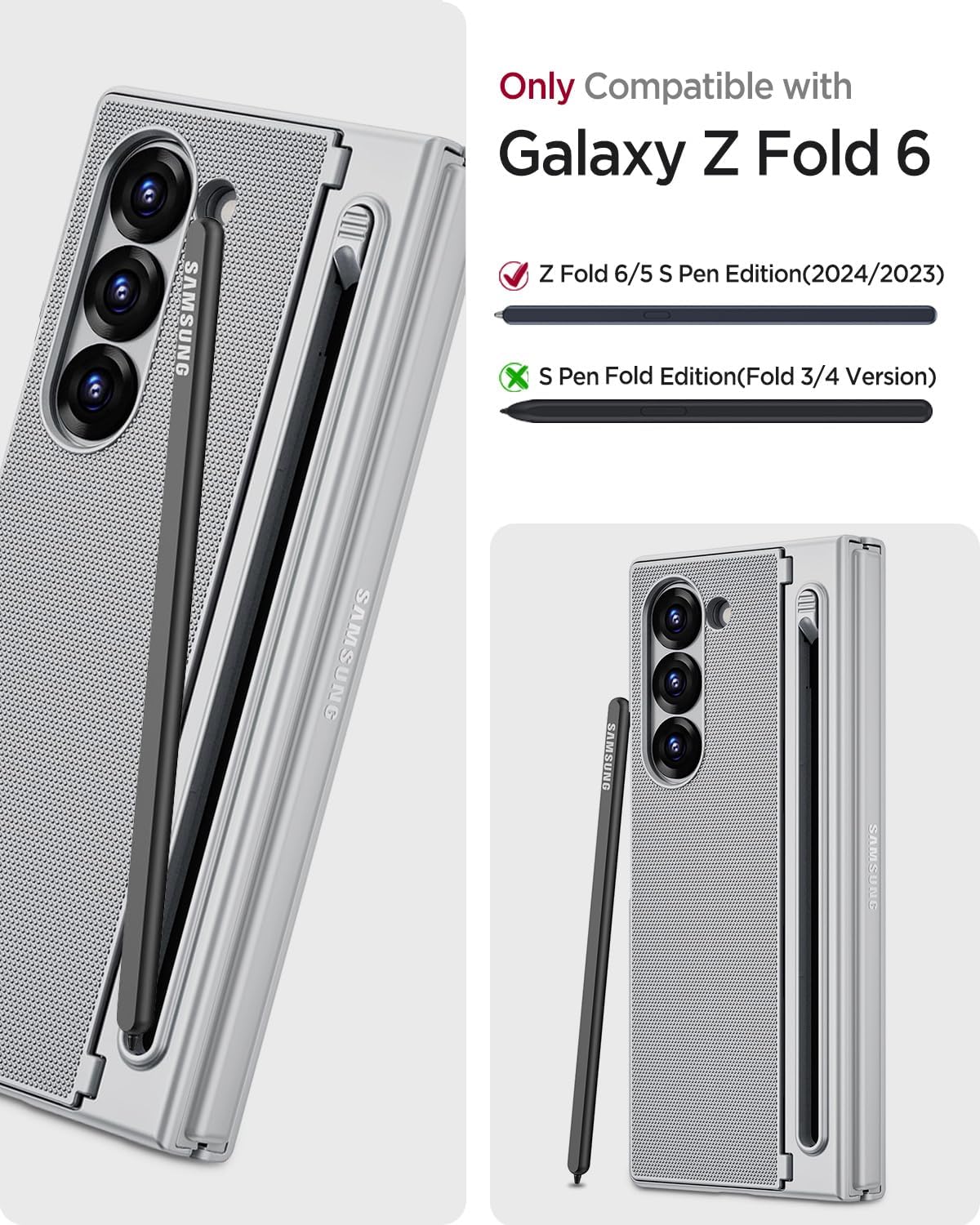 Miimall for Galaxy Z Fold 6 Case with S Pen Holder Slot [Military Grade Drop] [Built-in Privacy Screen & Invisible Kickstand] Slim Thin Protective Phone Case for Galaxy Z Fold 6 5G Cover Silver