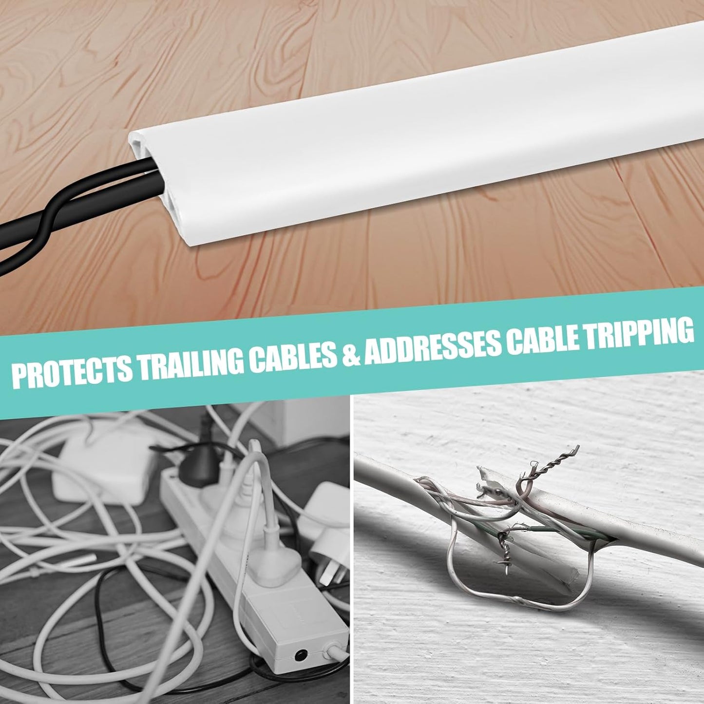 Floor Cord Cover Self Adhesive Cord Hider,10FT Cable Management, Extension Strip Protector for Wires, Prevent Cable Trips for Offices, Gyms, Exhibitions Cavity:0.3"(W) x 0.28"(H) White