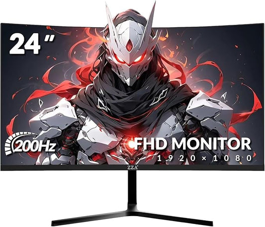 ZZA 24 Inch 200hz/180hz Curved Gaming Monitor, FHD 1080P Frameless Computer Screen, AMD FreeSync, Low Motion Blur, Eye Care for Home Office & PS5, DisplayPort & HDMI, VESA Mount - Black