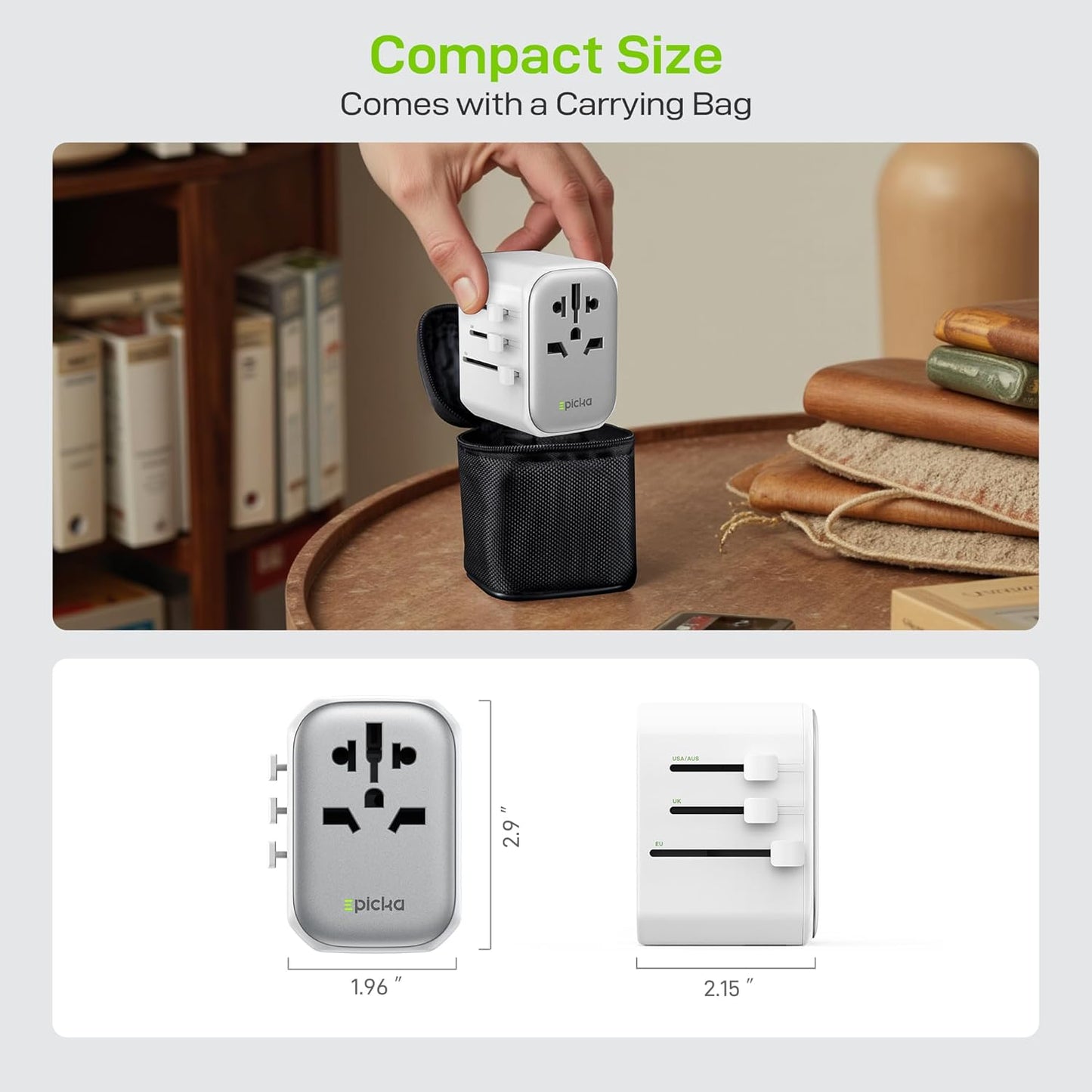 EPICKA Pulse 45W European Travel Plug Adapter, Universal Power Adapter with PD Fast Charging, 5-Port (1 AC/2 USB-A/2 USB-C) International Charger Adapter for Europe, Japan - Travel Essentials (White)