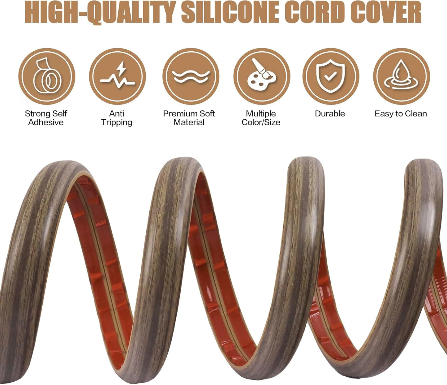 Floor Cord Cover Self Adhesive Cord Hider,3.3FT Cable Management, Extension Strip Protector for Wires, Prevent Cable Trips for Offices, Gyms, Exhibitions Cavity:0.39"(W) x 0.27"(H) Wood Walnut